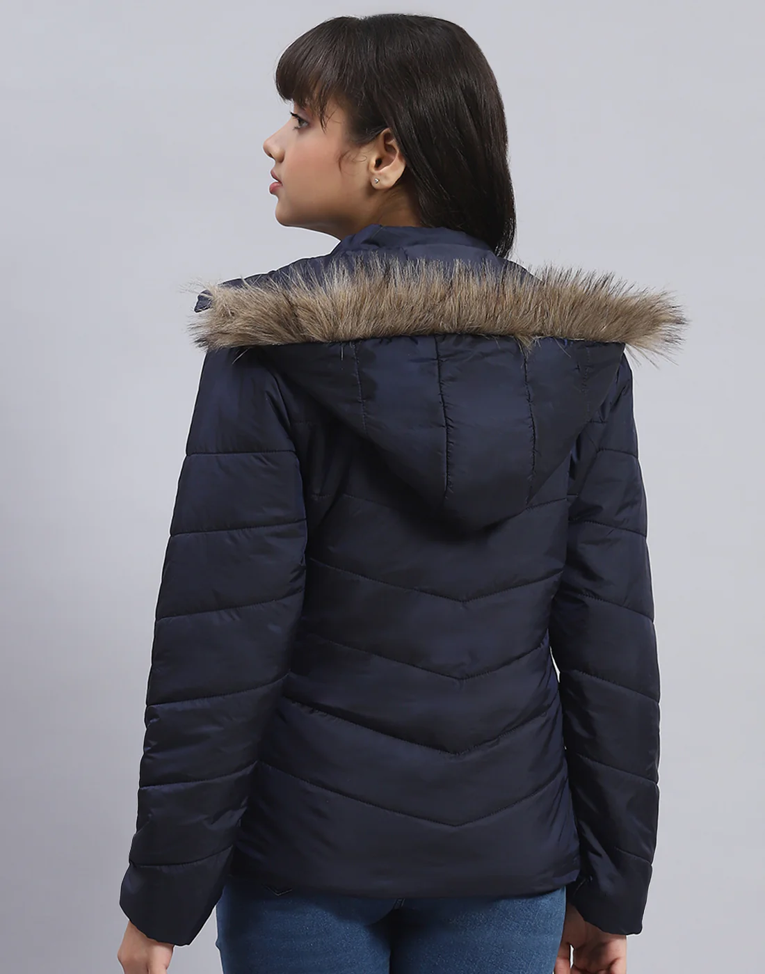 Girls Navy Blue Solid Hooded Full Sleeve Girls Jacket - Image 5