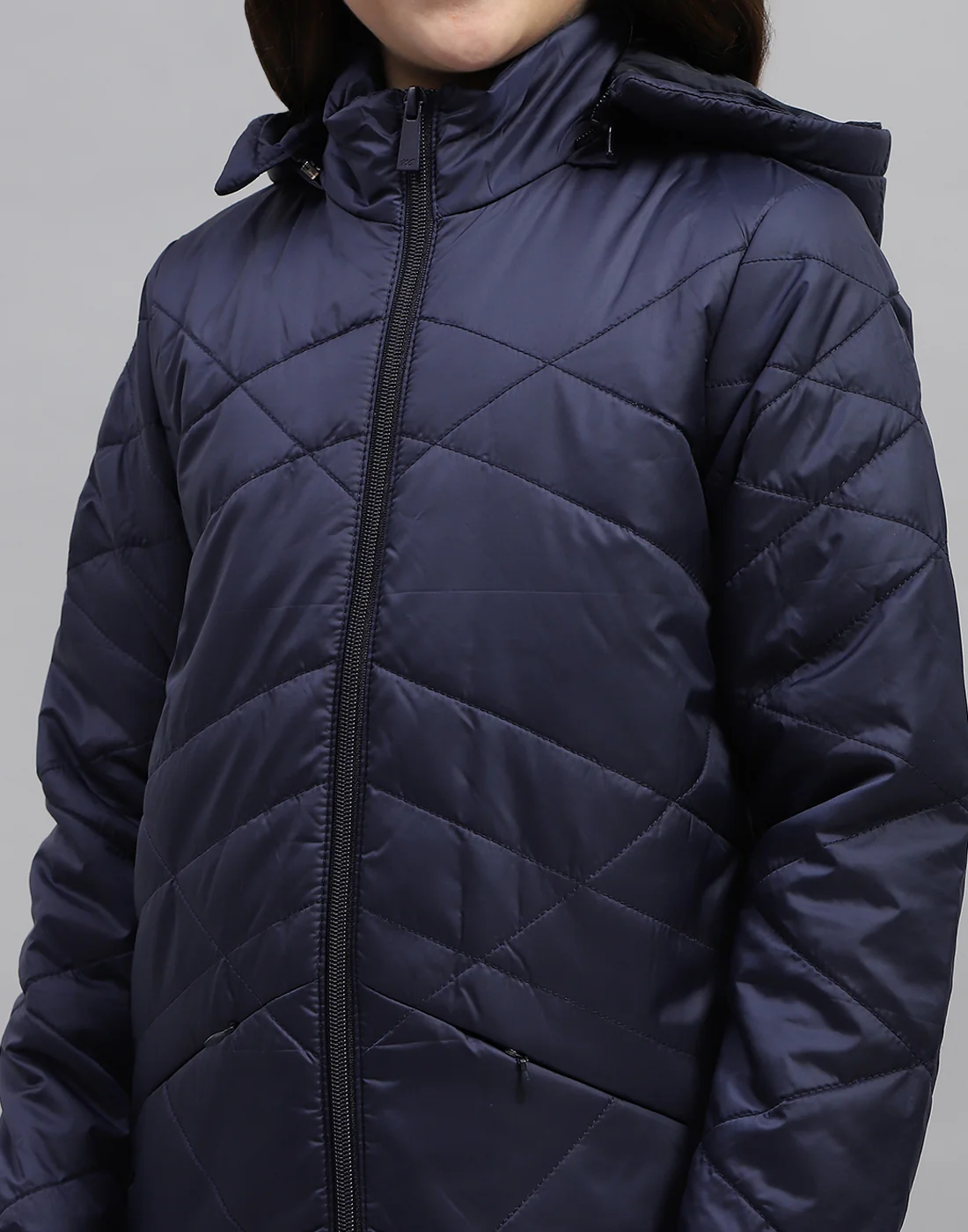 Girls Navy Blue Solid Hooded Full Sleeve Jacket - Image 8