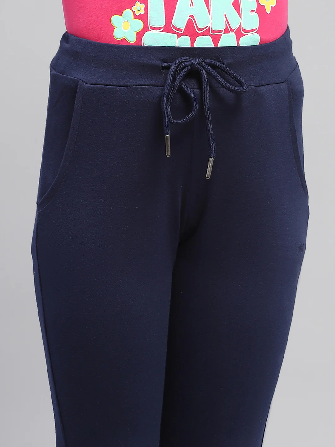 Girls Navy Blue Solid Regular Fit Capri - Image 6