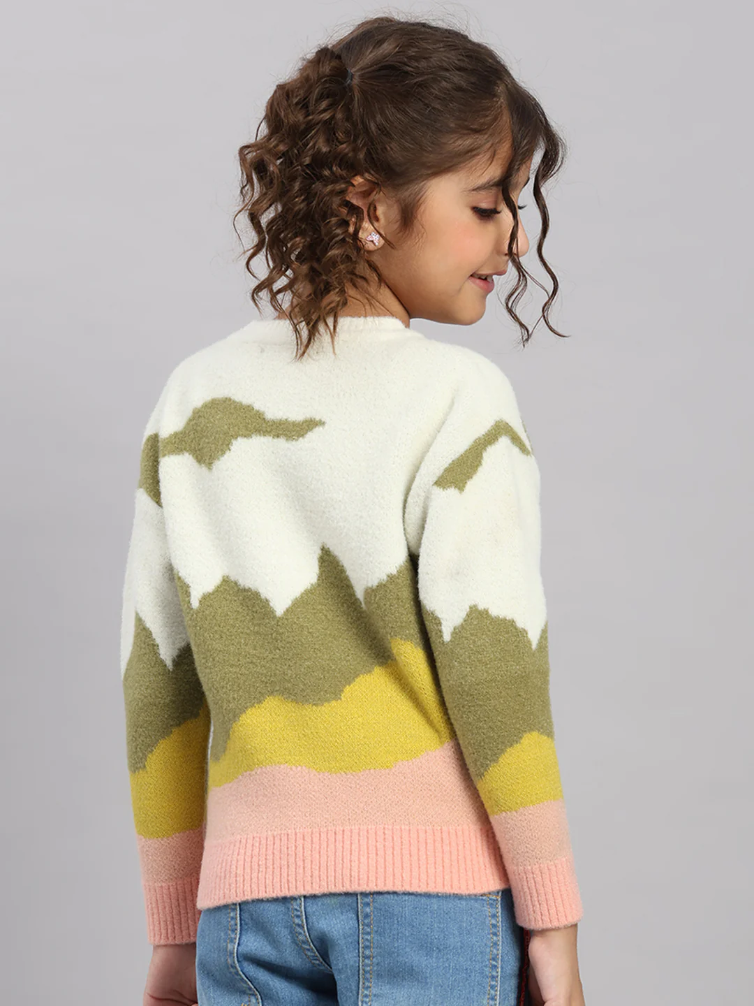 Girls Off White Embroidered Round Neck Full Sleeve Pullover - Image 5