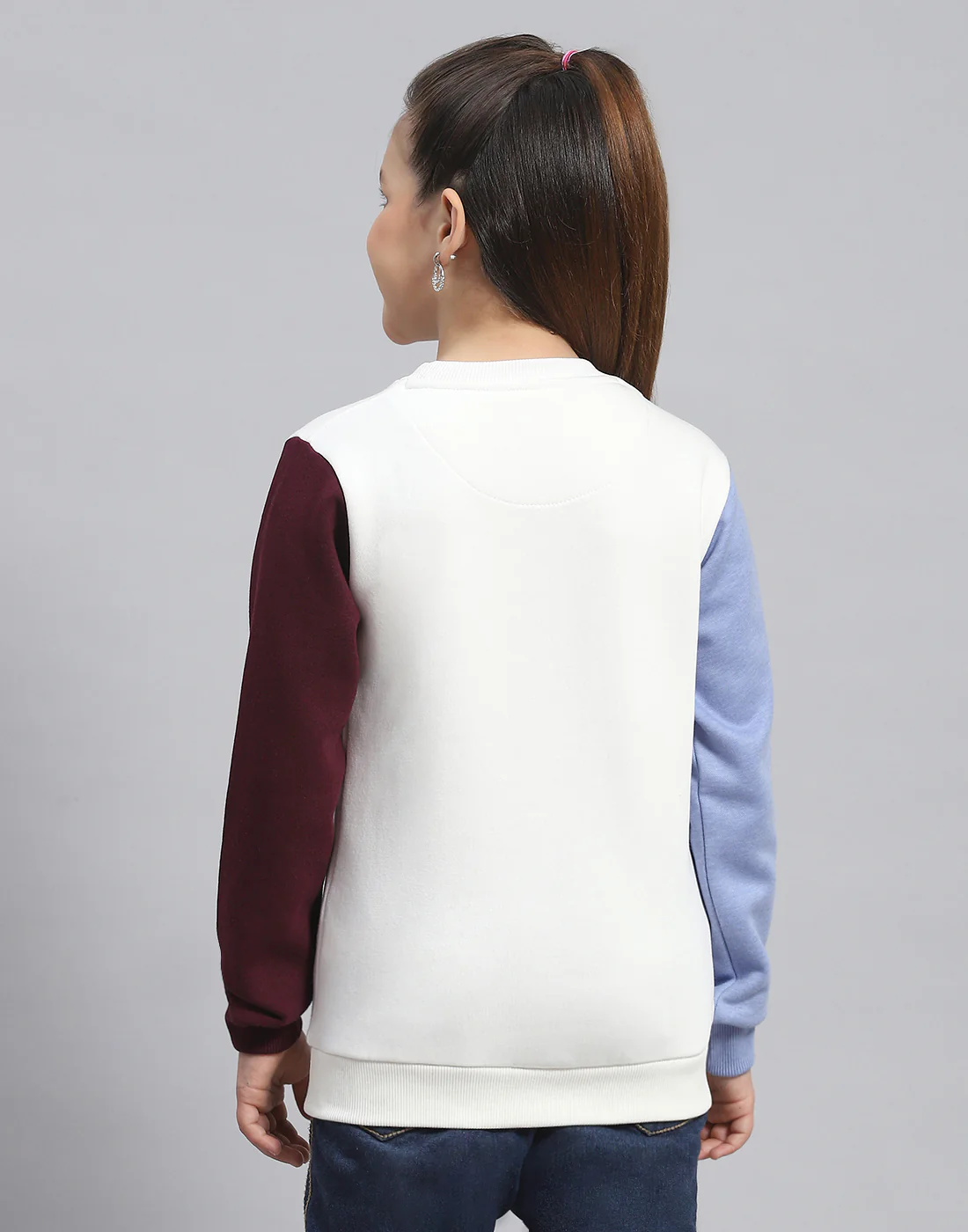 Girls Off White Embroidered Round Neck Full Sleeve Sweatshirt - Image 5