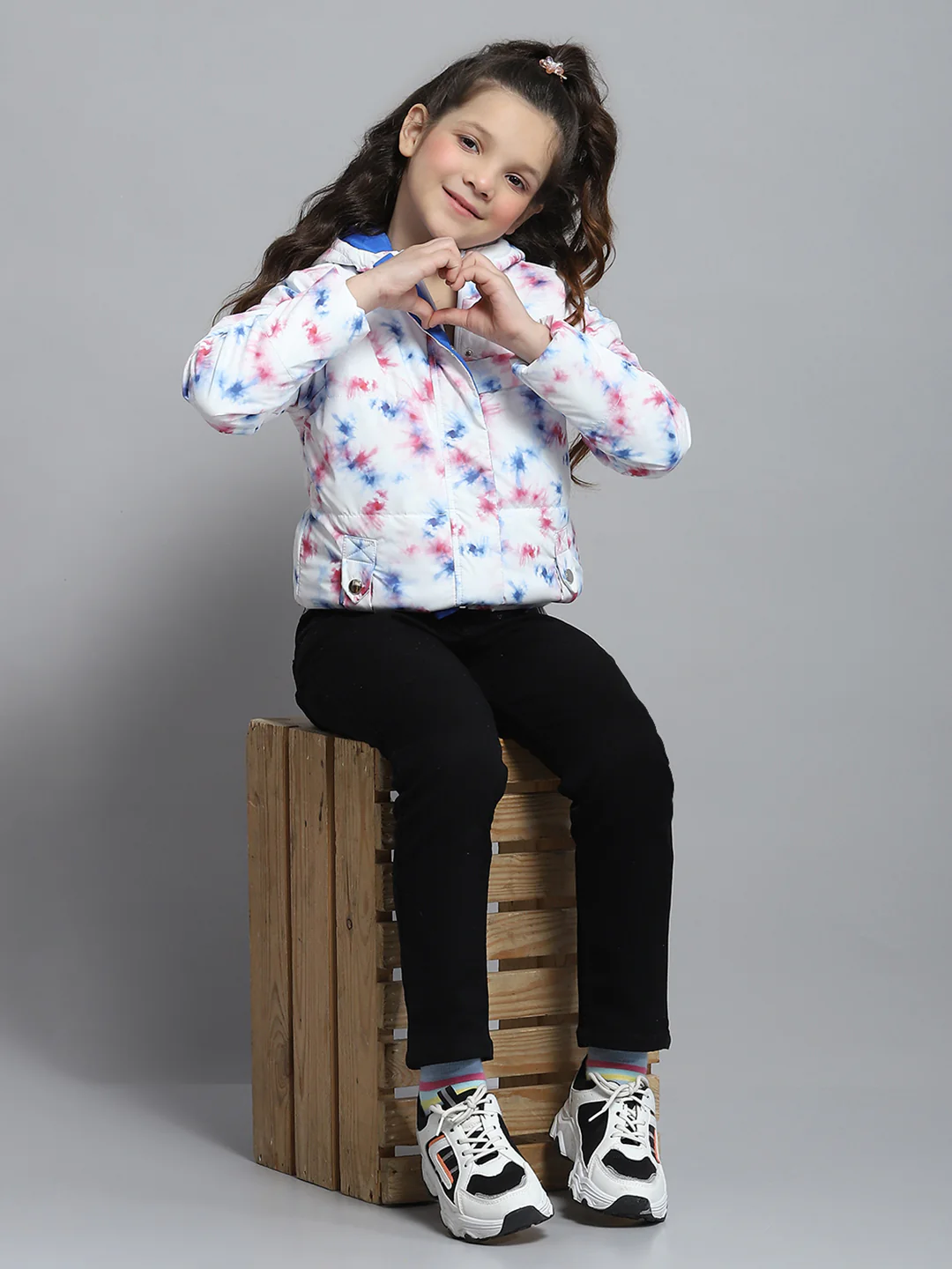 Girls Off White Printed Hooded Full Sleeve Jacket - Image 2