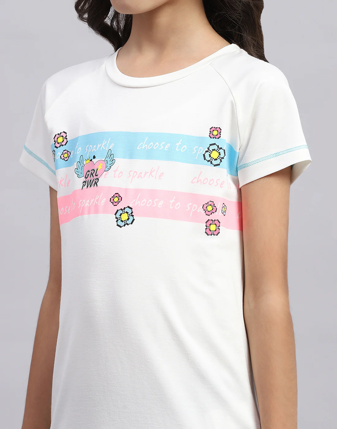 Girls Off White Printed Round Neck Half Sleeve Top - Image 7
