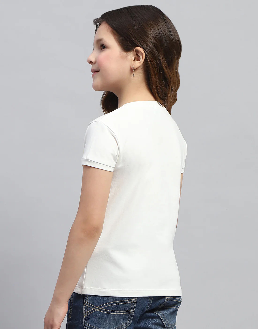 Girls Off White Printed Round Neck Half Sleeve Top - Image 5