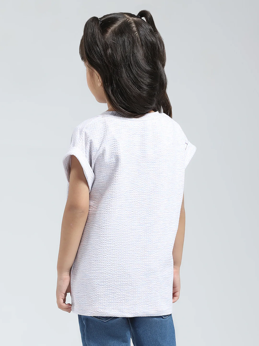 Girls Off White Printed Round Neck Half Sleeve Top - Image 5
