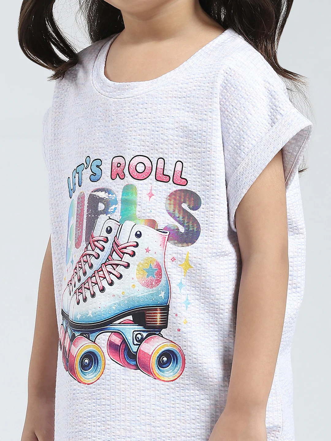 Girls Off White Printed Round Neck Half Sleeve Top - Image 7