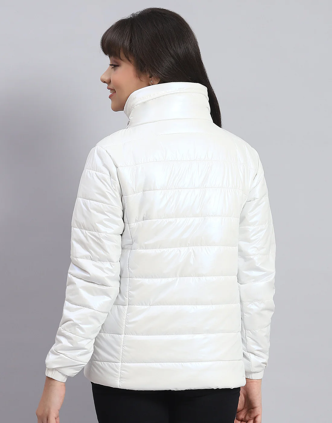 Girls Off White Solid Stand Collar Full Sleeve Girls Jacket - Image 6