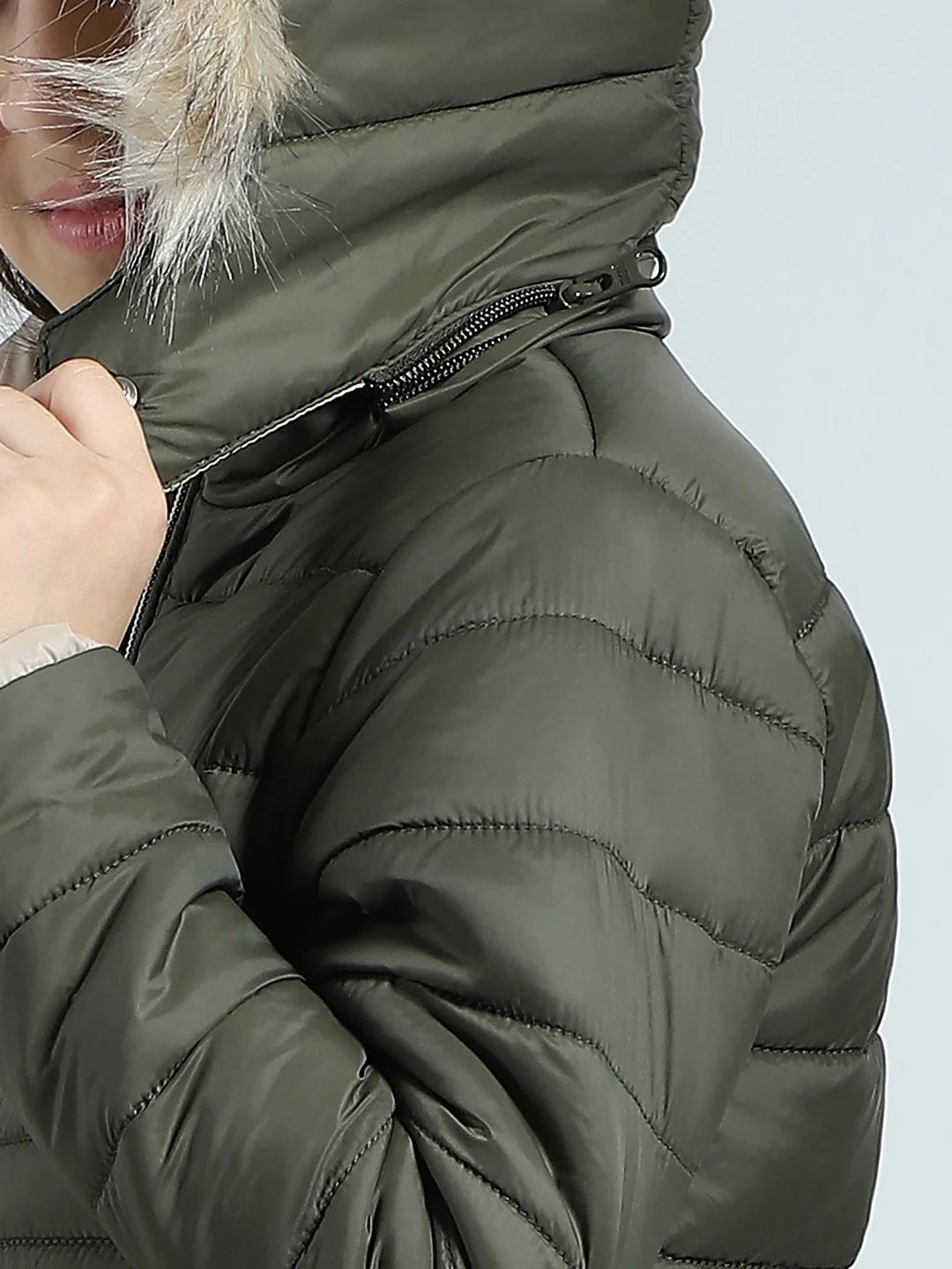 Girls Olive Solid Detachable Hood Full Sleeve Jacket - Image 8