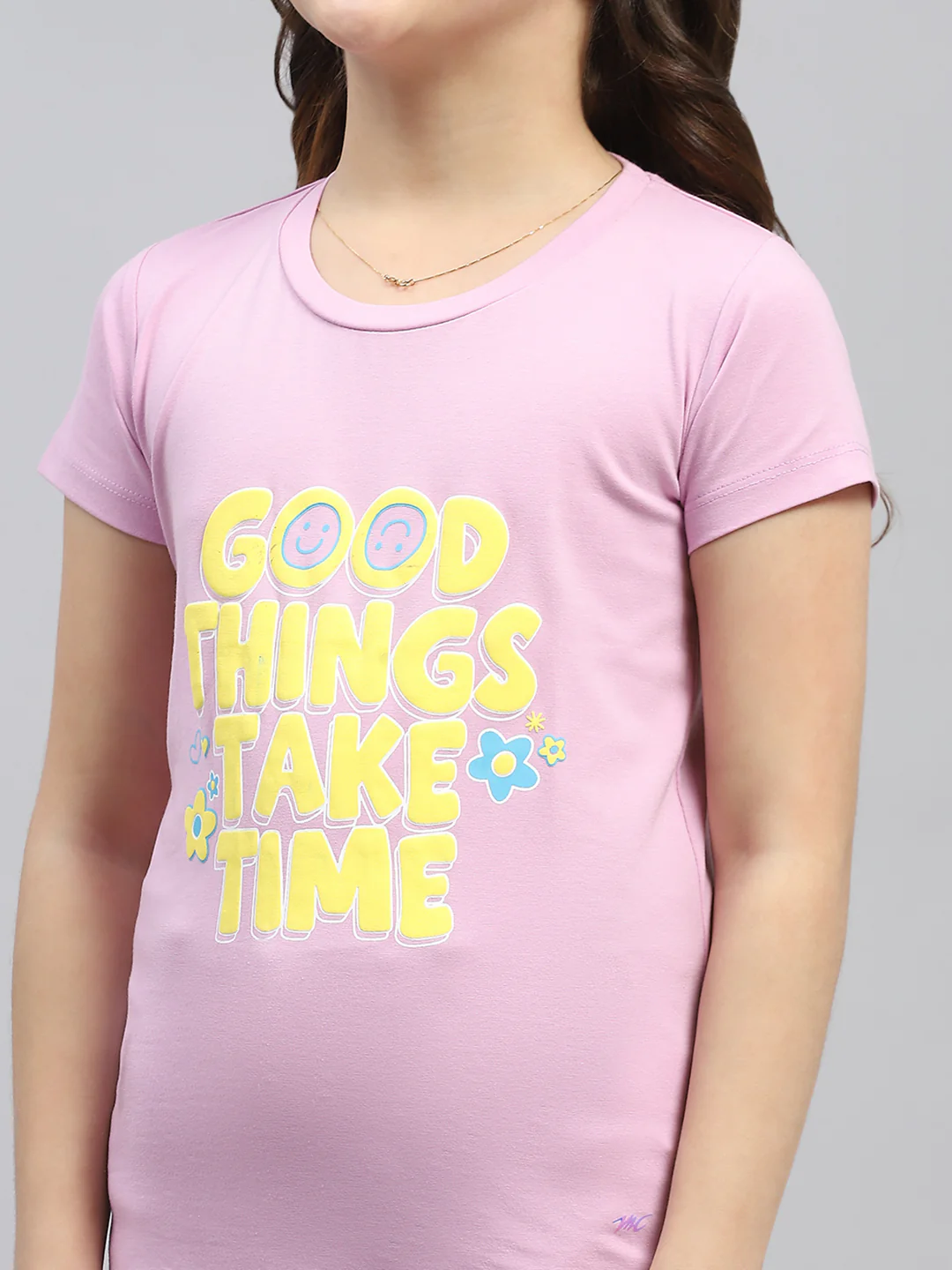 Girls Orange & Pink Printed Round Neck Half Sleeve Top 2Pc Set - Image 10