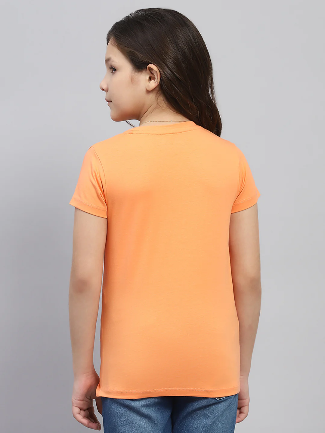 Girls Orange & Pink Printed Round Neck Half Sleeve Top 2Pc Set - Image 9