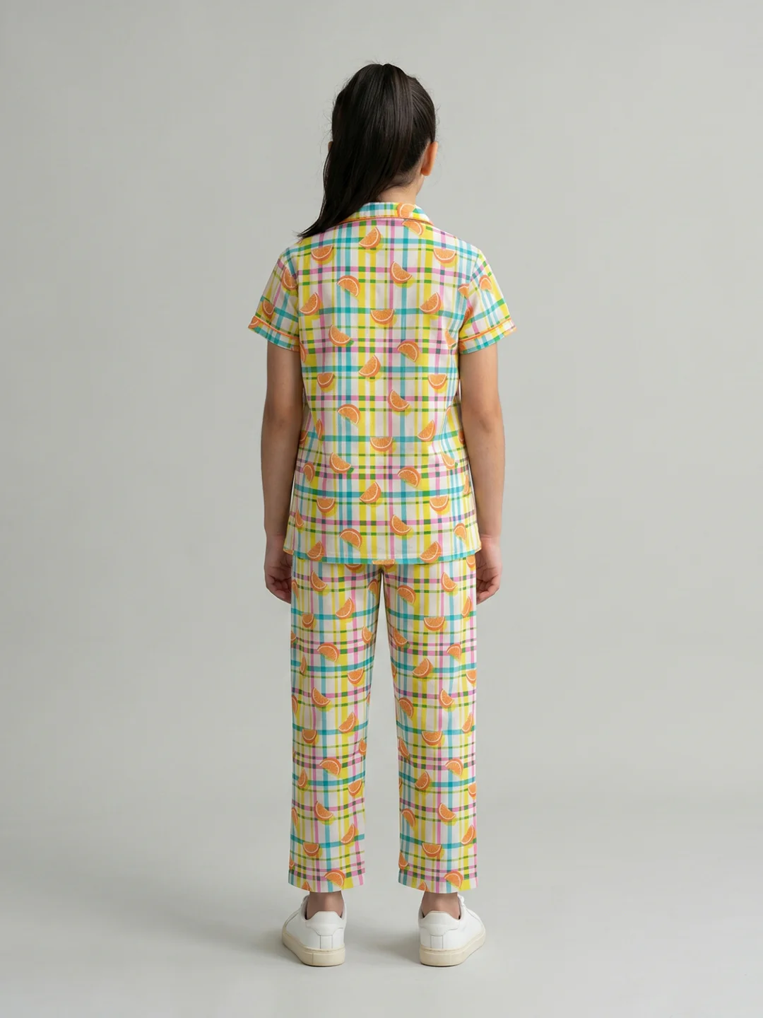 Girls Orange Printed Revere Collar Half Sleeve Cords Set - Image 4
