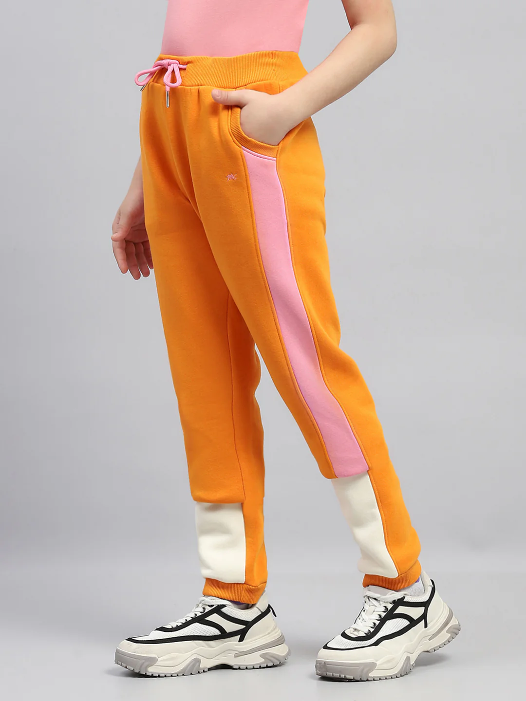 Girls Orange Printed Round Neck Full Sleeve Tracksuit - Image 7