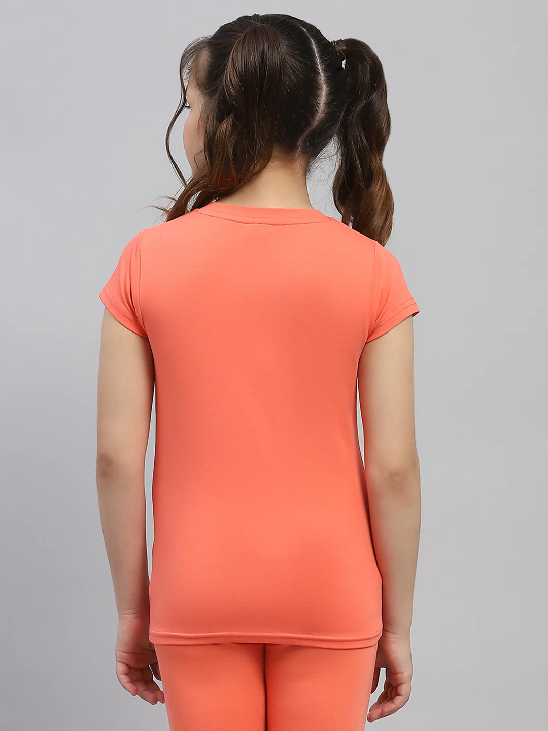 Girls Orange Printed Round Neck Half Sleeve Top - Image 5