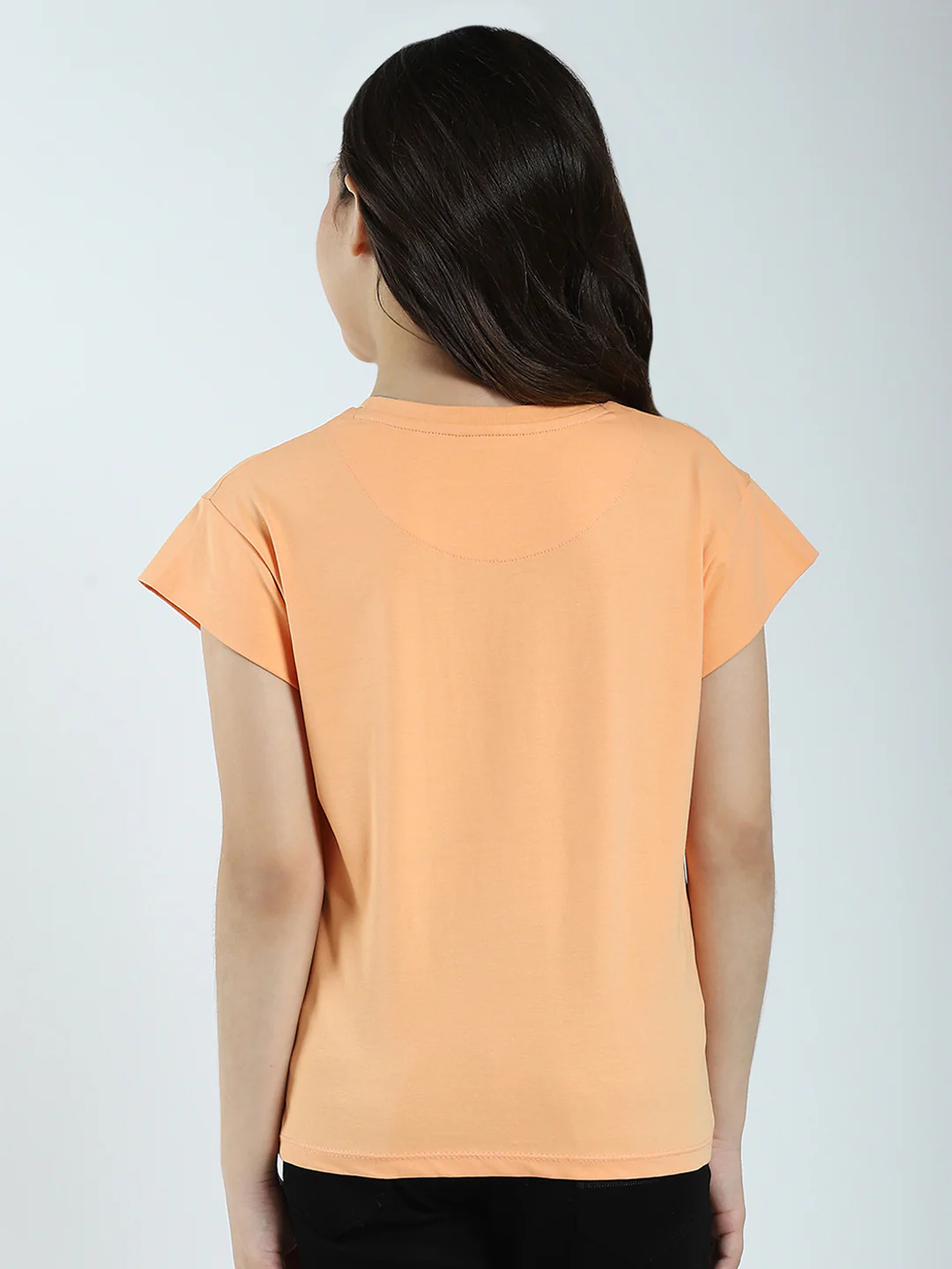 Girls Orange Printed Round Neck Half Sleeve Top - Image 5