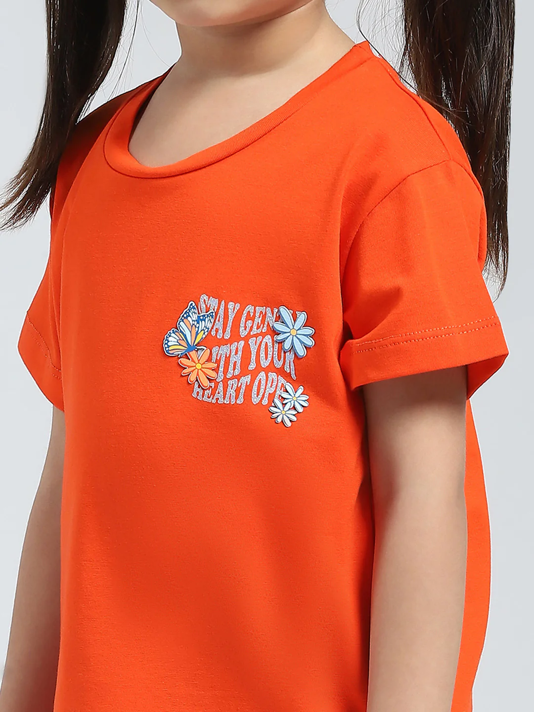 Girls Orange Solid Round Neck Half Sleeve Top - Image 7