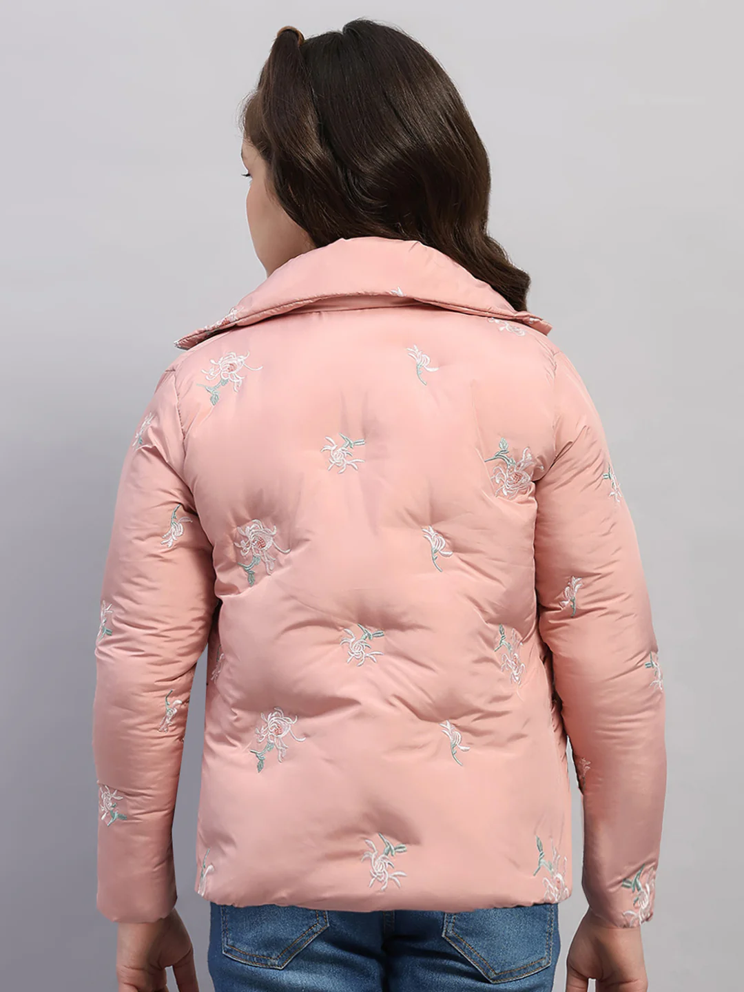 Girls Peach Embroidered Collar Full Sleeve Jacket - Image 5