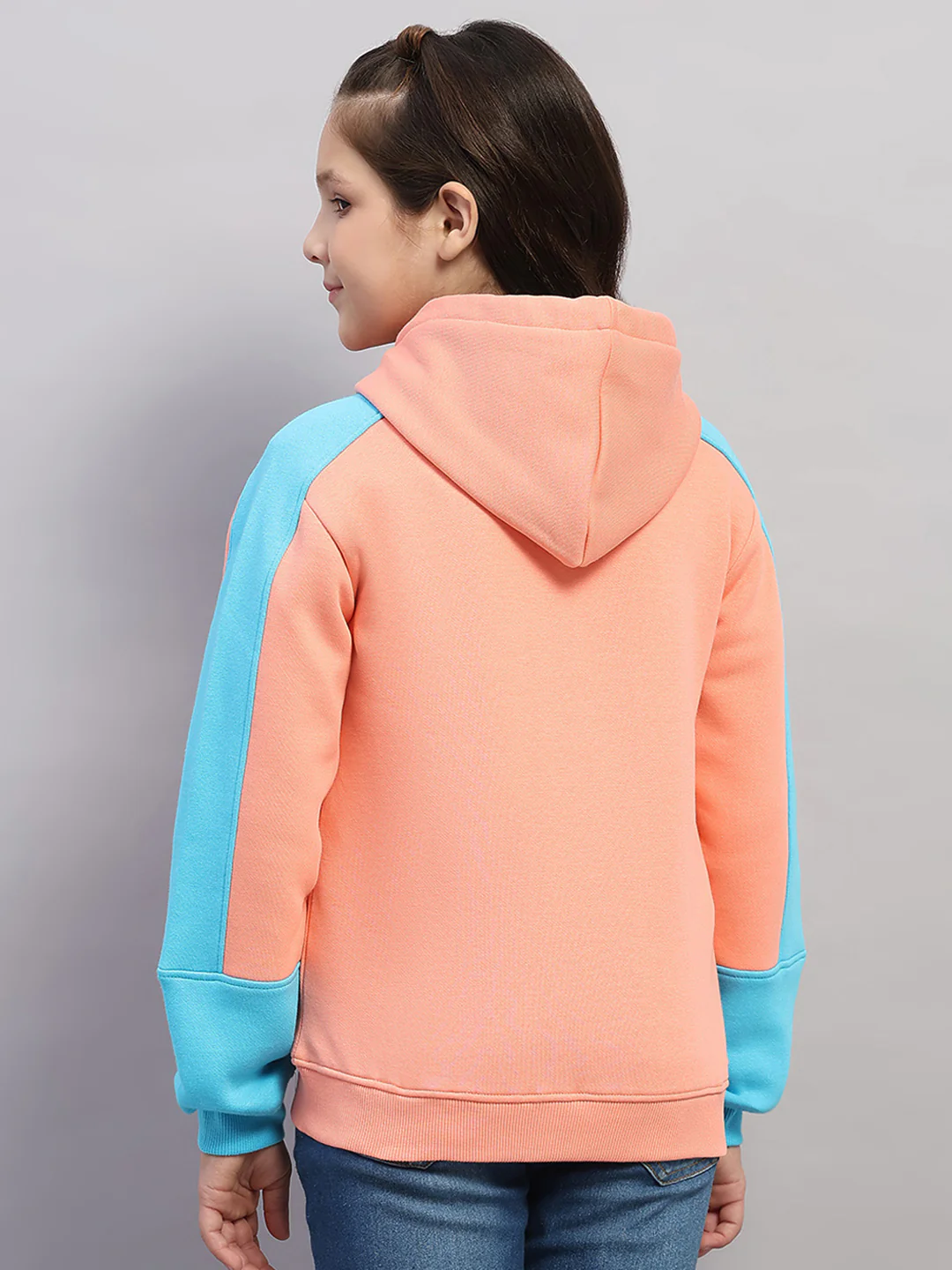 Girls Peach Printed Hooded Full Sleeve Sweatshirt - Image 5