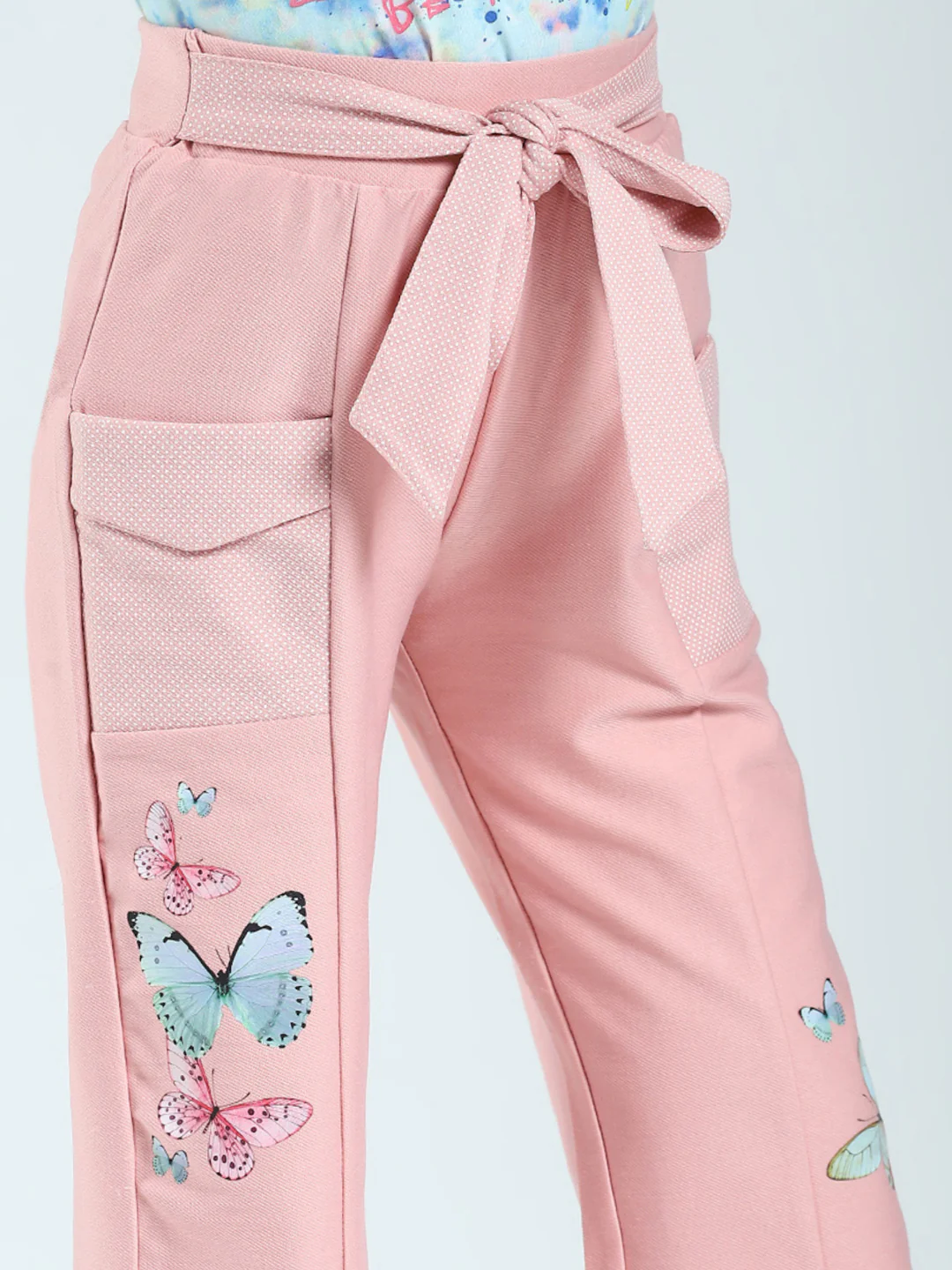 Girls Peach Printed Regular Fit Capri - Image 6