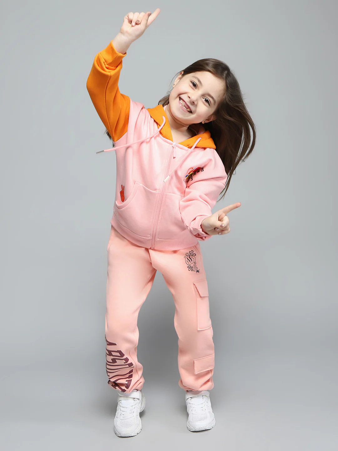 Girls Peach Printed Regular Fit Lower - Image 2