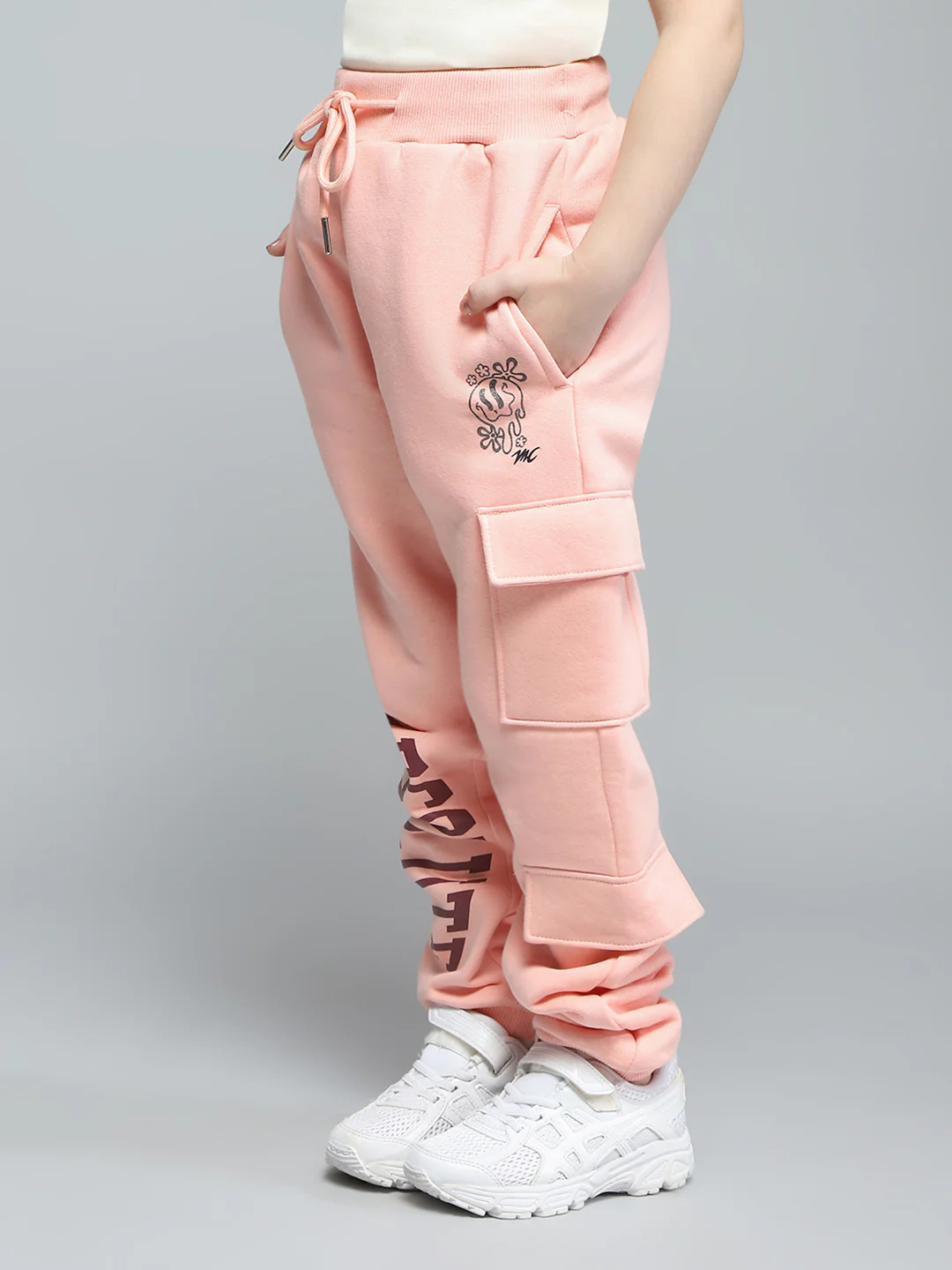 Girls Peach Printed Regular Fit Lower - Image 3