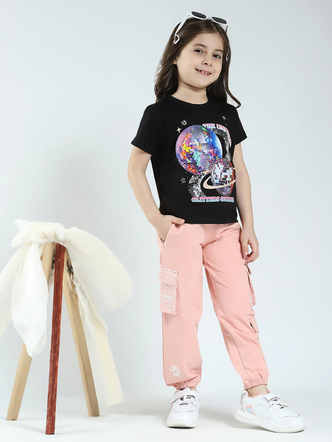 Girls Peach Printed Regular Fit Lower - Image 2