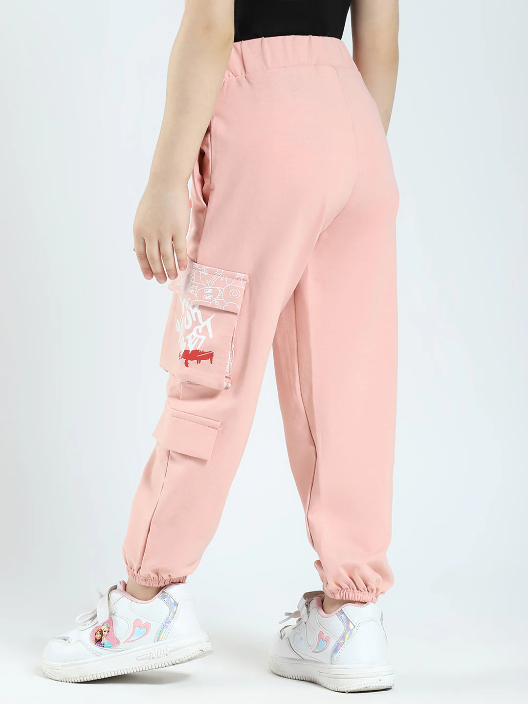 Girls Peach Printed Regular Fit Lower - Image 5