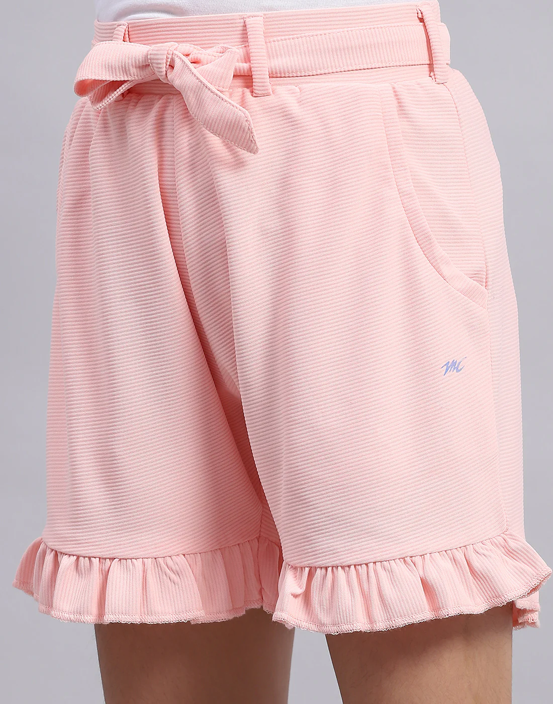 Girls Peach Self Design Round Neck Half Sleeve Shorts Set - Image 8