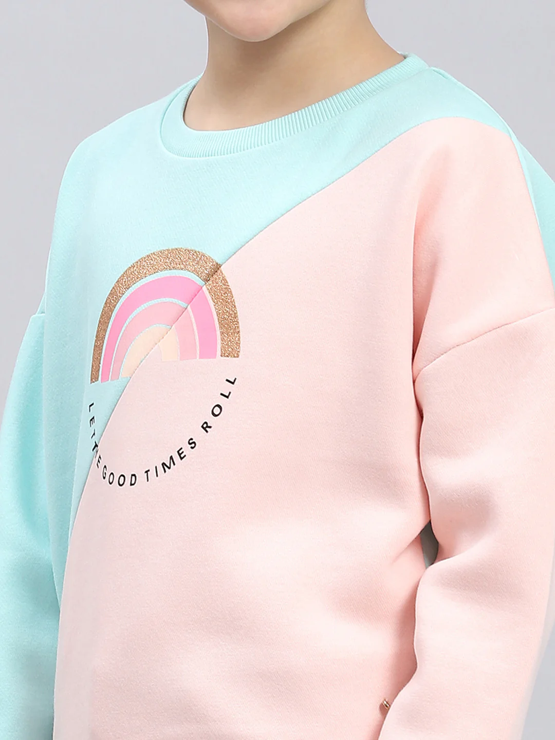 Girls Pink & Blue Printed Round Neck Full Sleeve Sweatshirt - Image 6