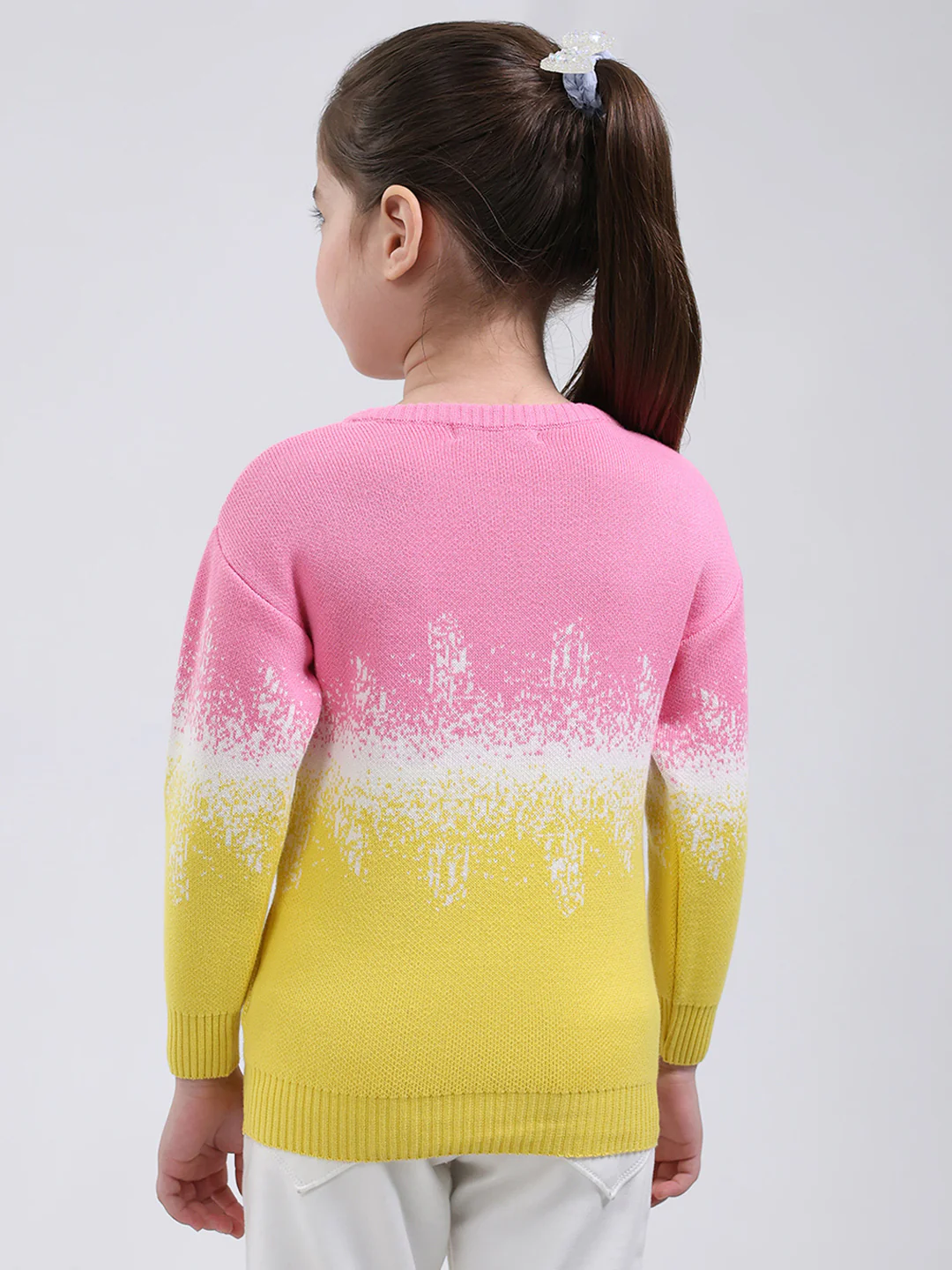 Girls Pink Embroidered Round Neck Full Sleeve Pullover - Image 5