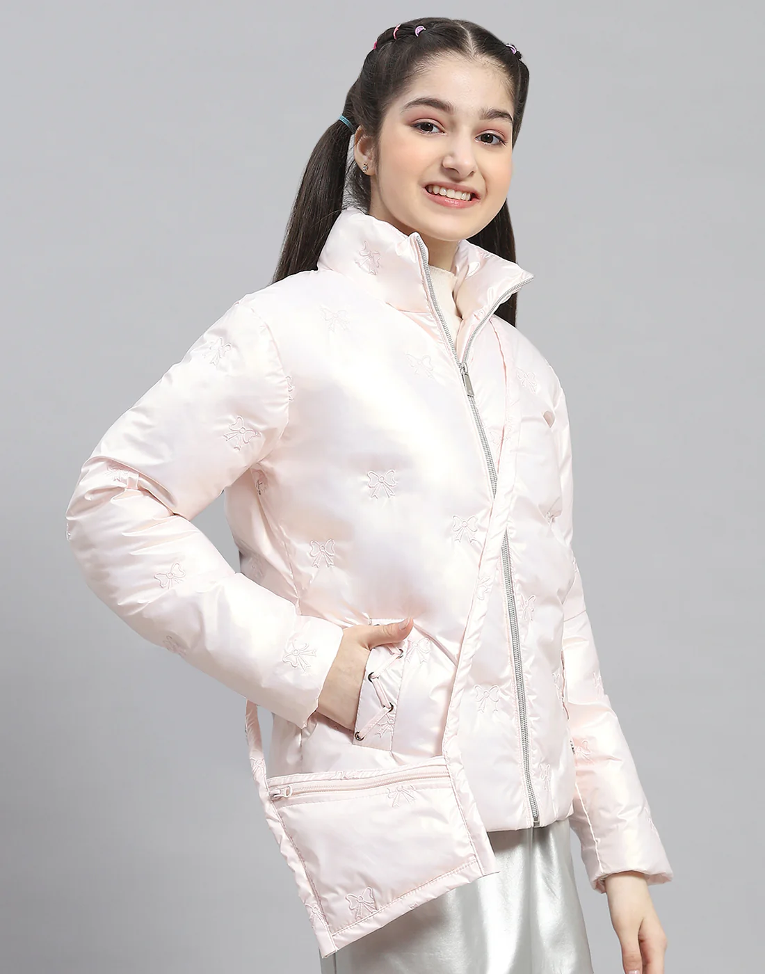Girls Pink Embroidered Stand Collar Full Sleeve Girls Jacket - Image 4