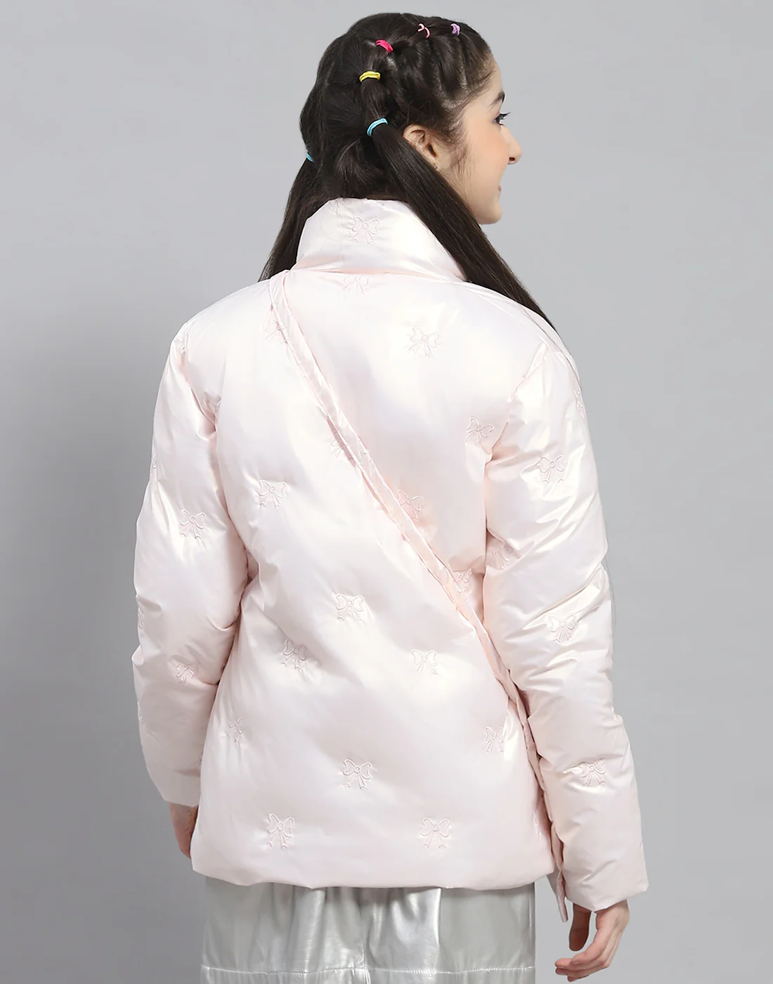 Girls Pink Embroidered Stand Collar Full Sleeve Girls Jacket - Image 5