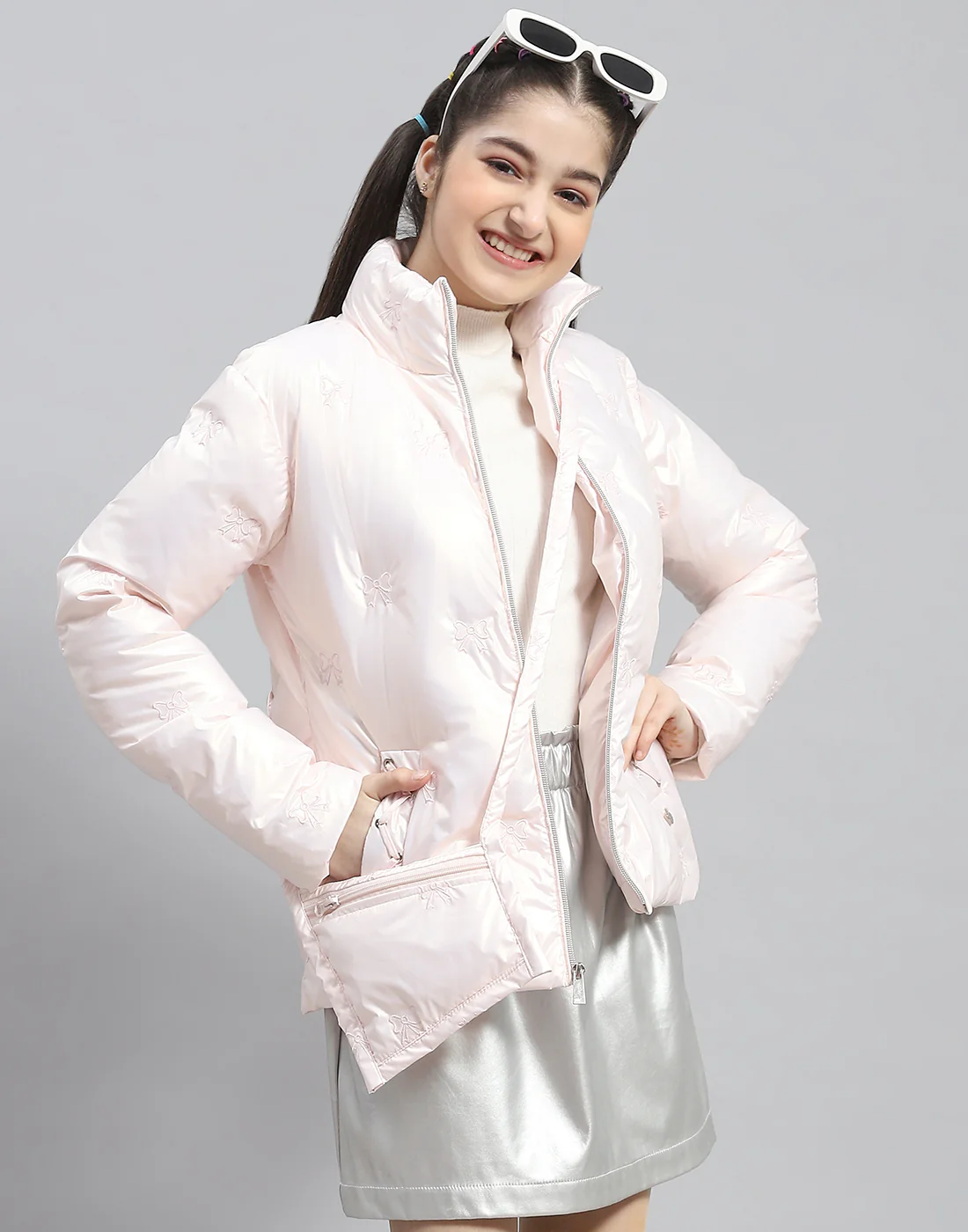 Girls Pink Embroidered Stand Collar Full Sleeve Girls Jacket - Image 6