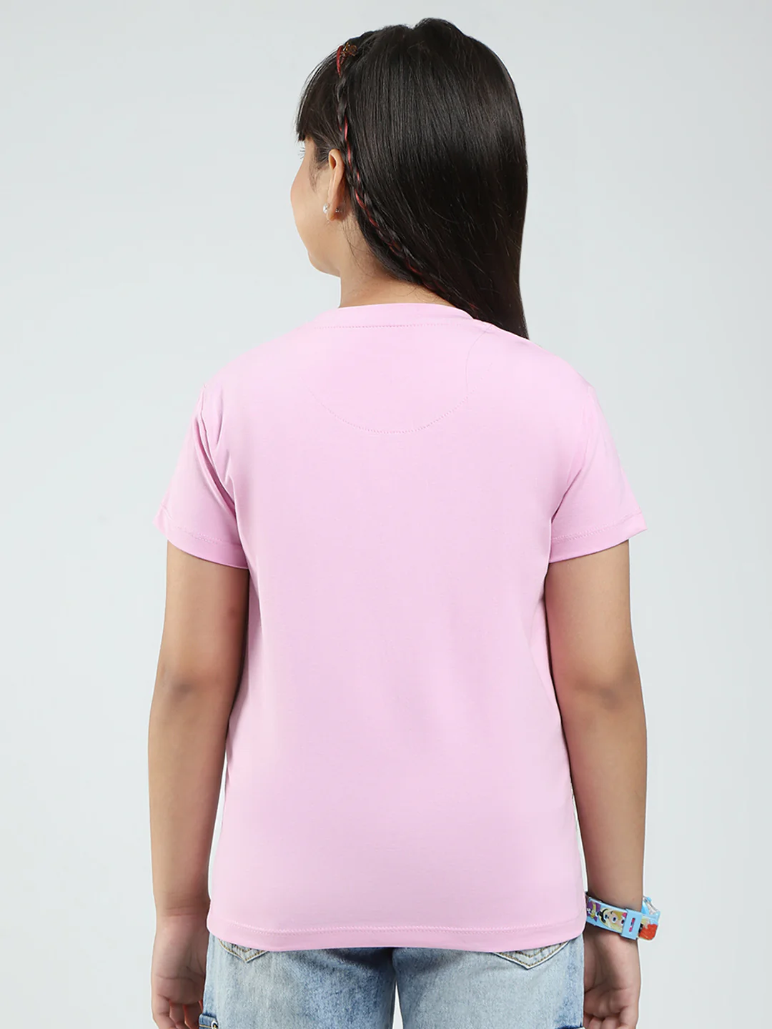 Girls Pink & Peach Printed Round Neck Half Sleeve Top 2Pc Set - Image 9