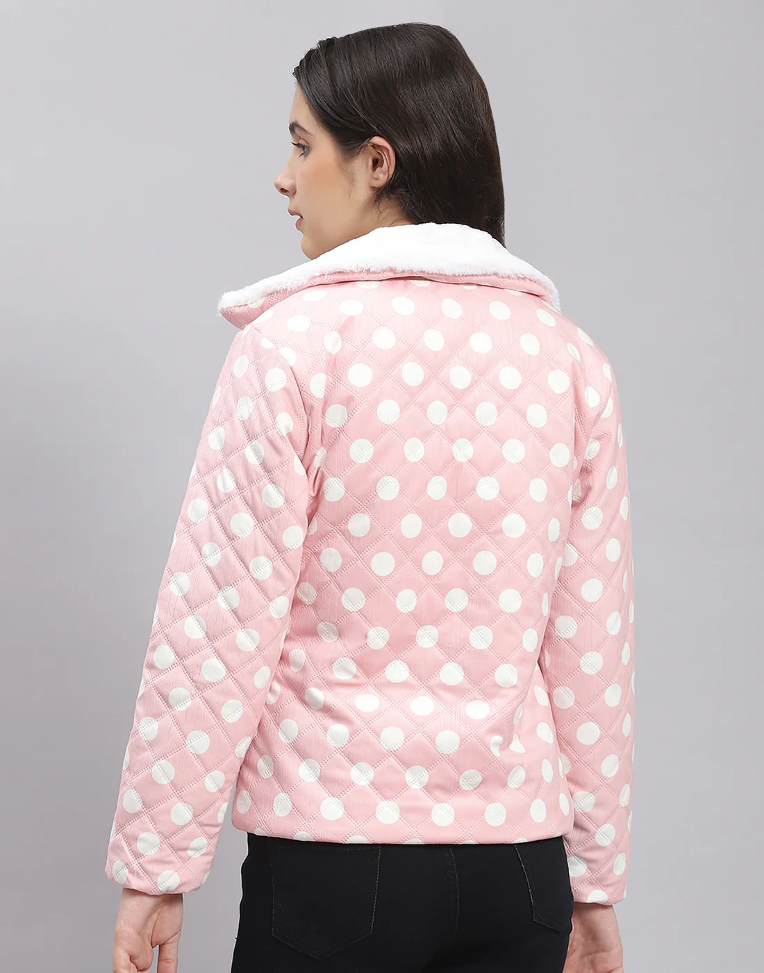 Girls Pink Polka Dots Lapel Collar Full Sleeve Girls Jacket - Image 6