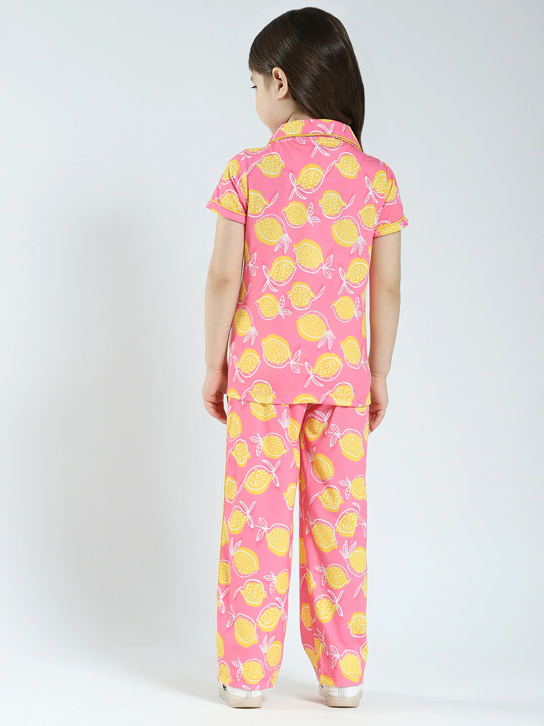 Girls Pink Printed Collar Half Sleeve Lower Set - Image 5