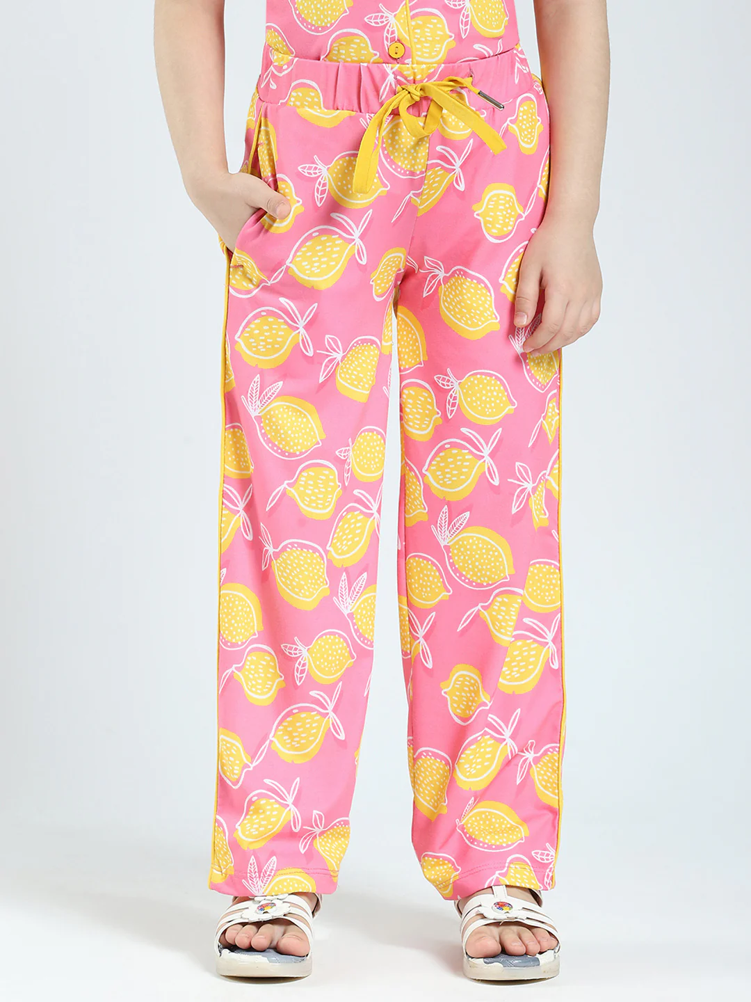Girls Pink Printed Collar Half Sleeve Lower Set - Image 6