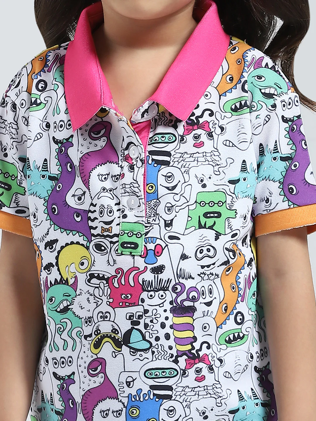 Girls Pink Printed Collar Half Sleeve T-Shirt - Image 6