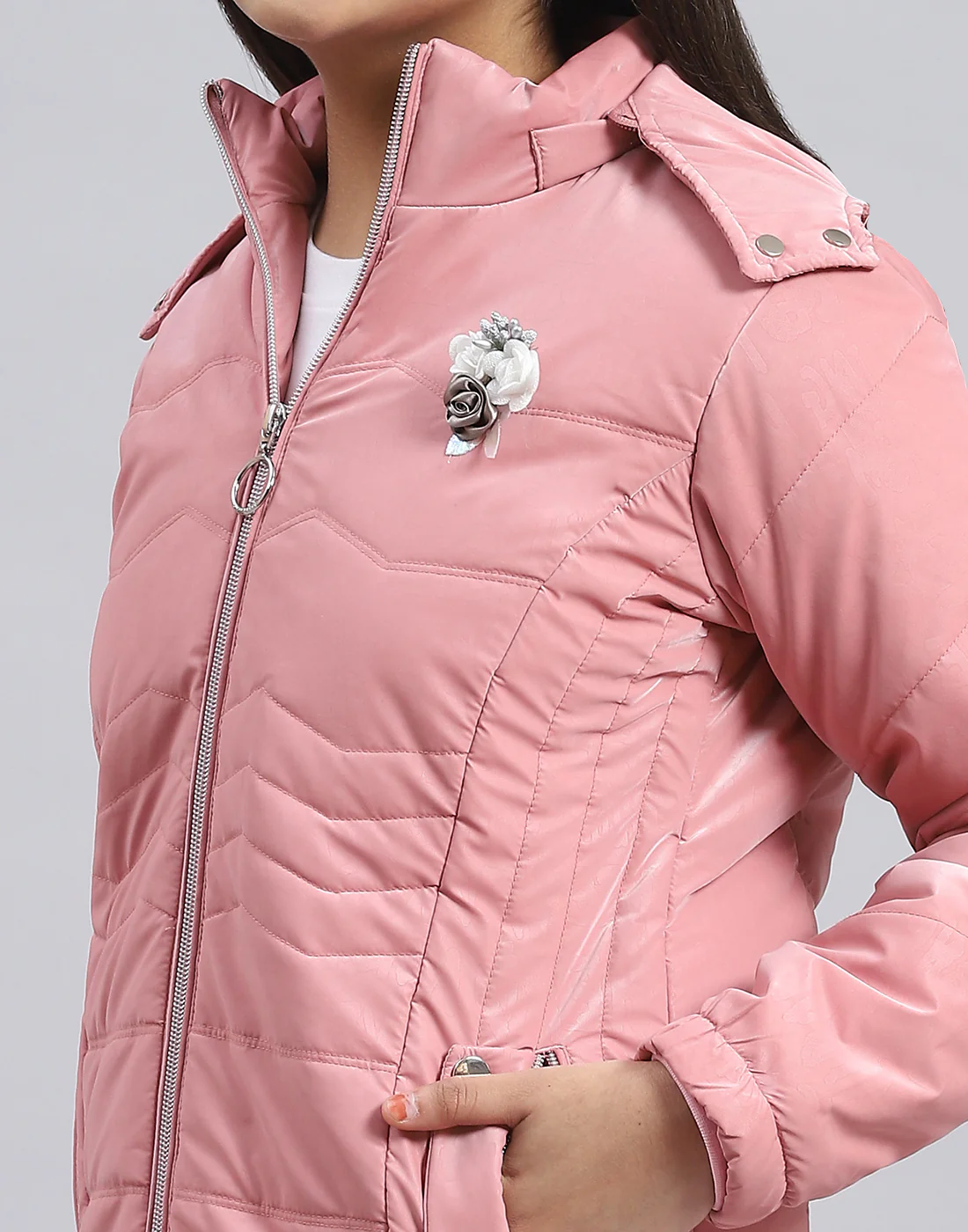 Girls Pink Printed Hooded Full Sleeve Girls Jacket - Image 7