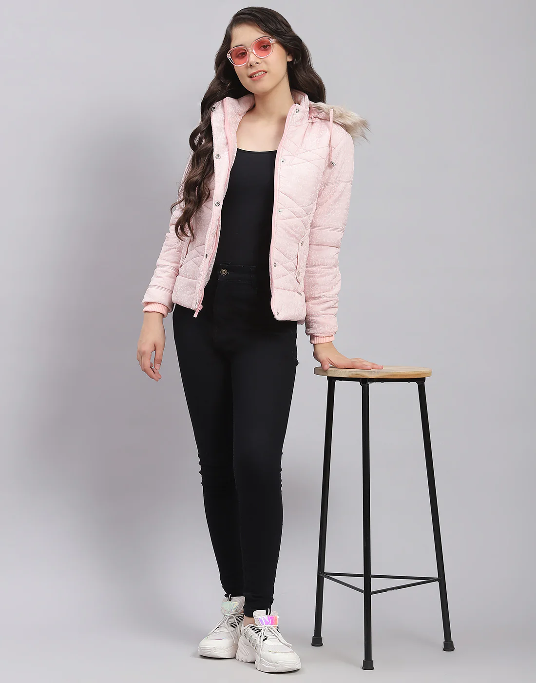 Girls Pink Printed Hooded Full Sleeve Girls Jacket - Image 2