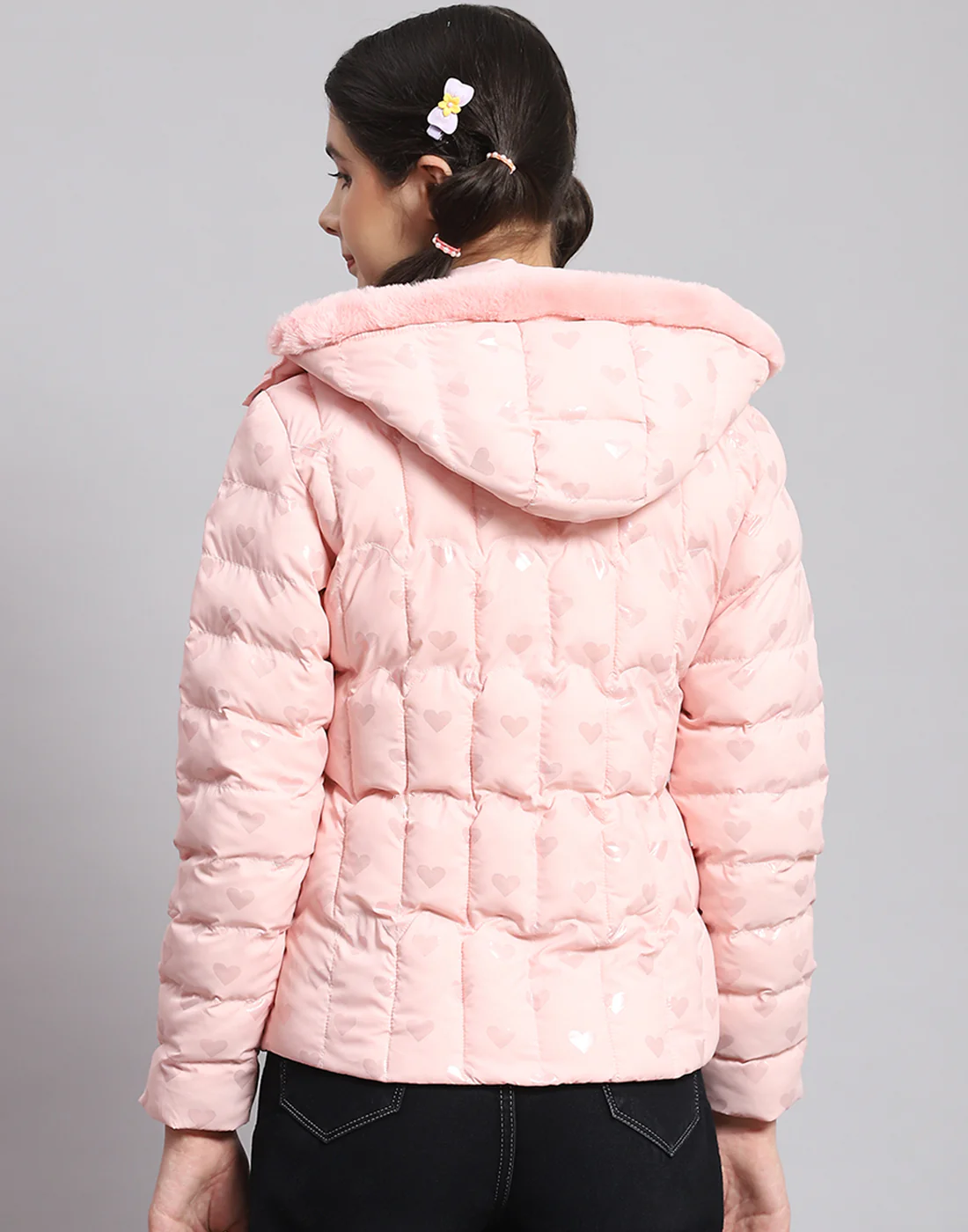Girls Pink Printed Hooded Full Sleeve Girls Jacket - Image 5