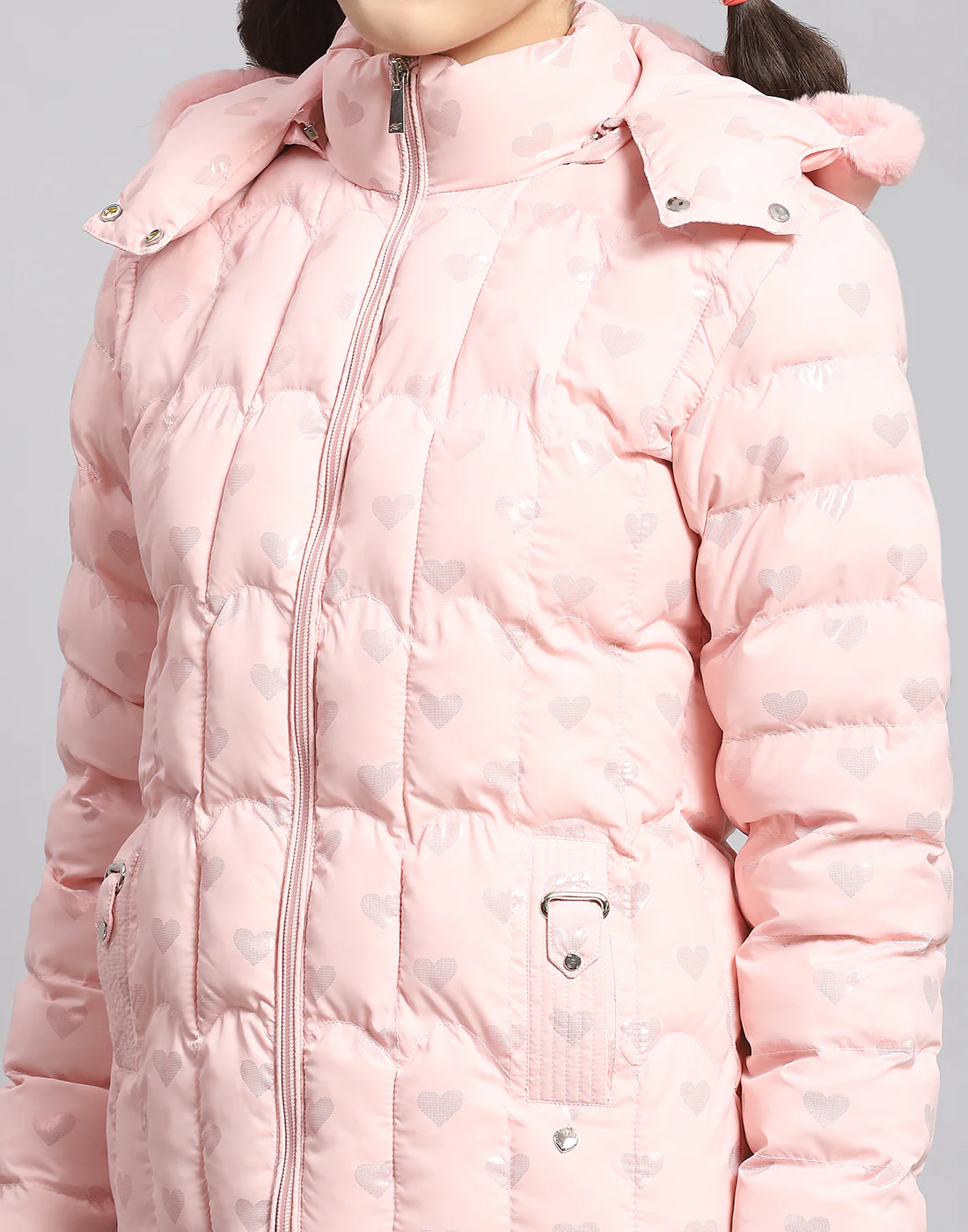 Girls Pink Printed Hooded Full Sleeve Girls Jacket - Image 6