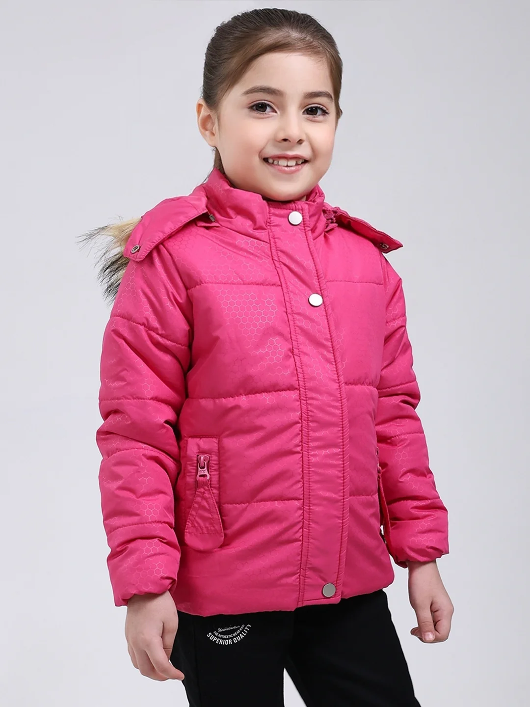 Girls Pink Printed Hooded Full Sleeve Jacket - Image 4