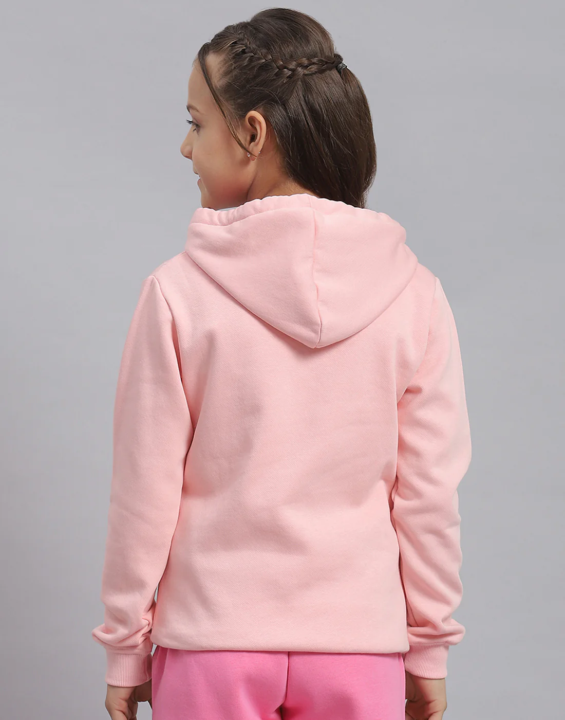 Girls Pink Printed Hooded Full Sleeve Sweatshirt - Image 5