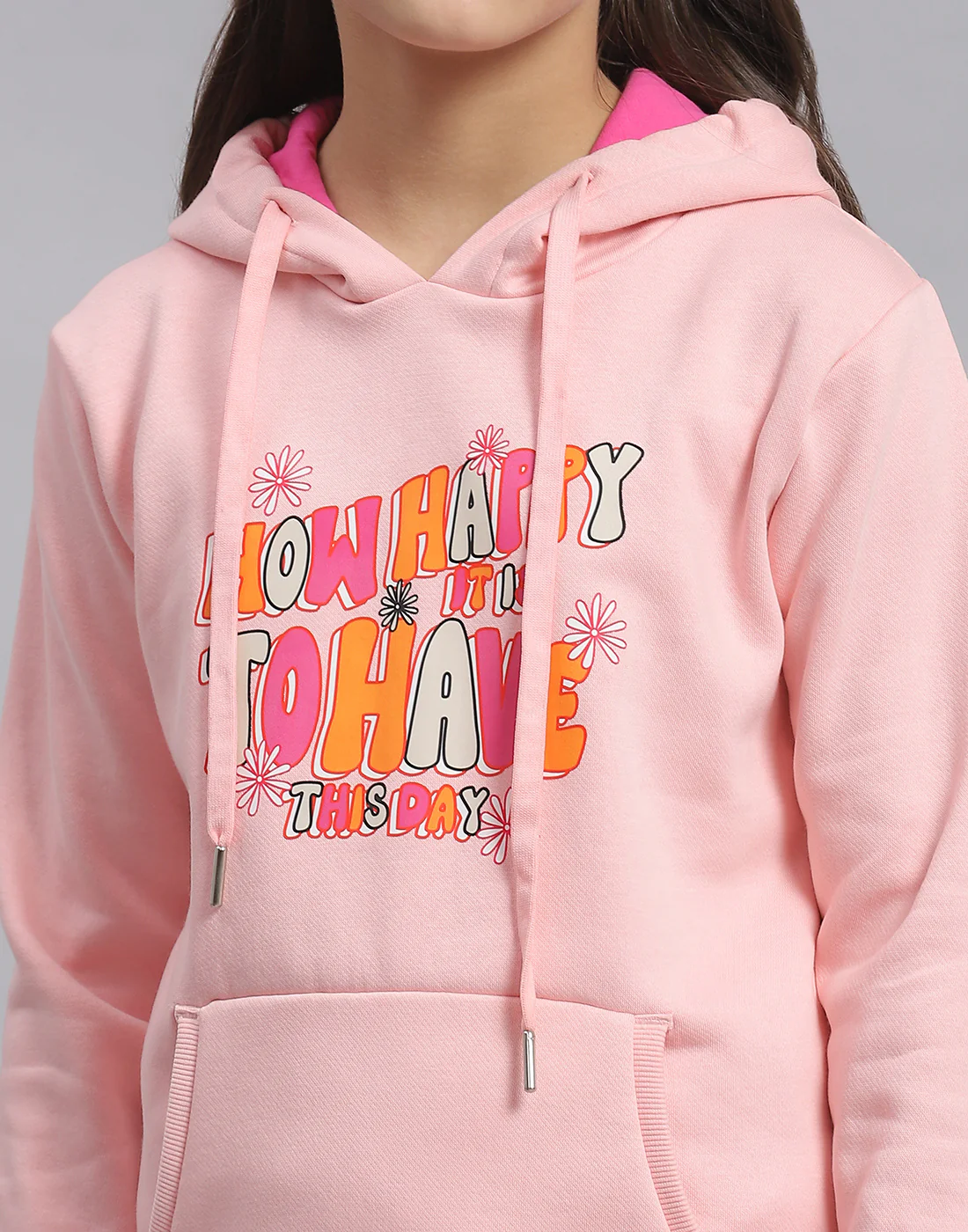 Girls Pink Printed Hooded Full Sleeve Sweatshirt - Image 7