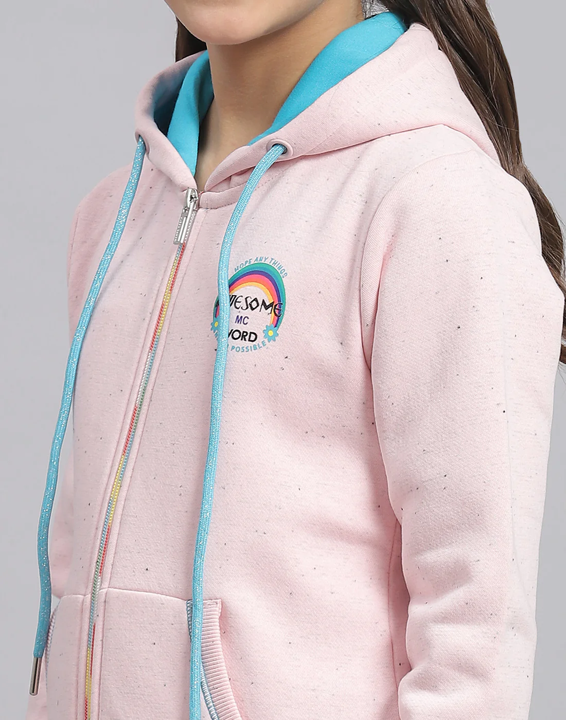 Girls Pink Printed Hooded Full Sleeve Sweatshirt - Image 7