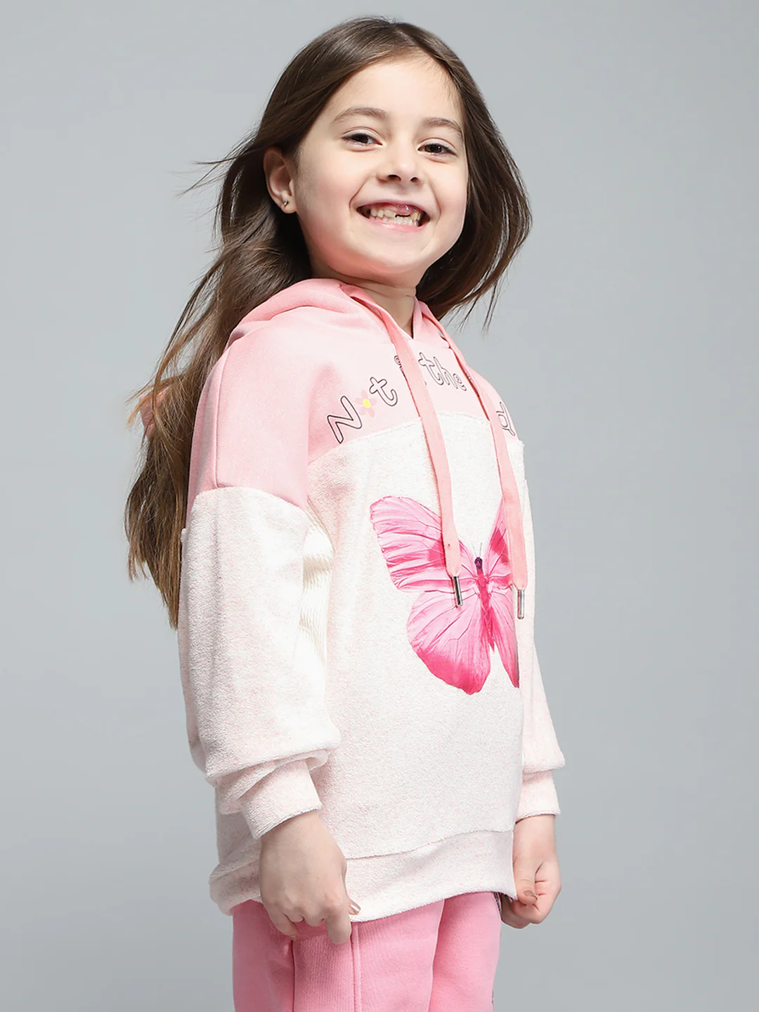 Girls Pink Printed Hooded Full Sleeve Sweatshirt - Image 4