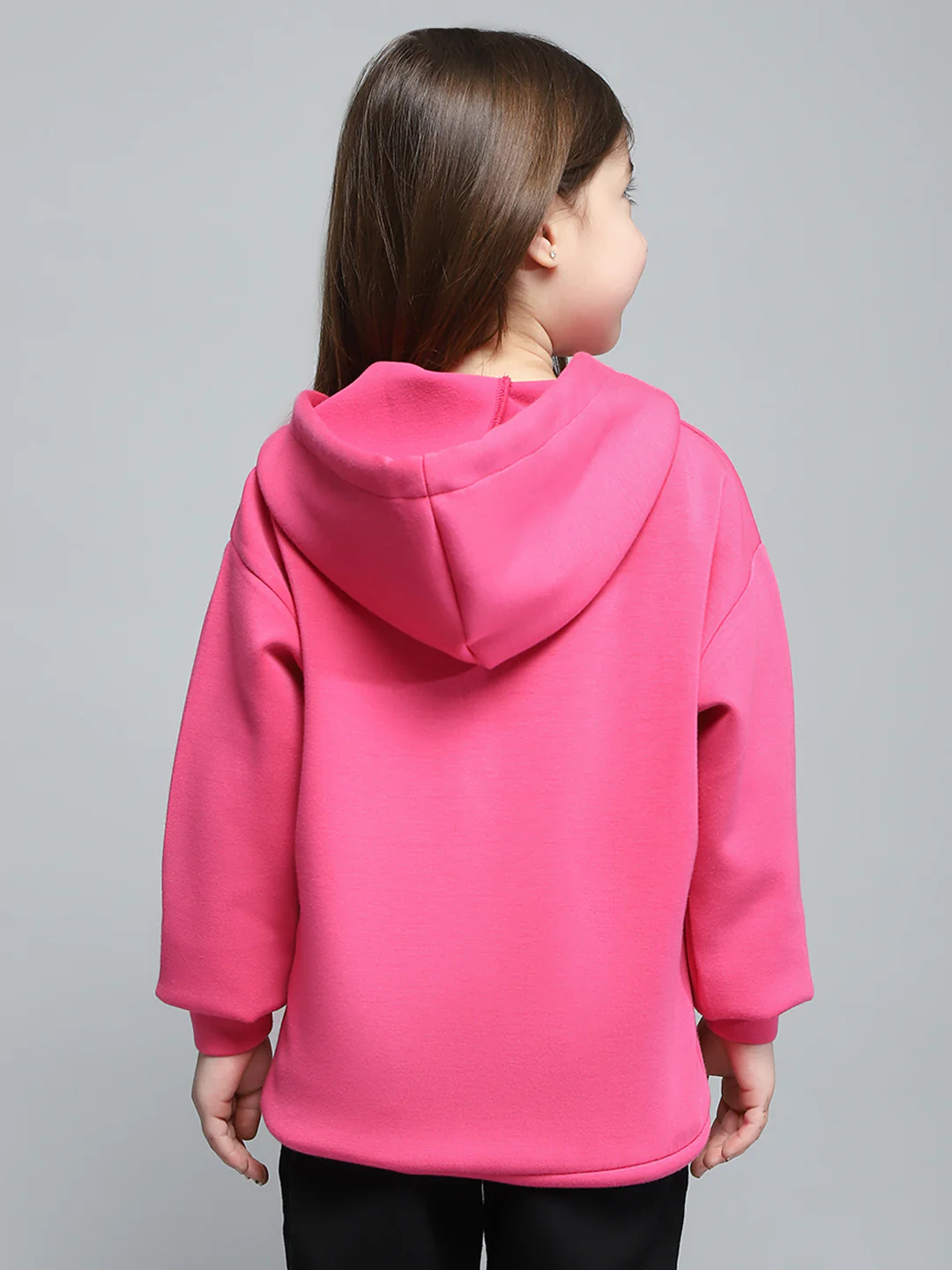 Girls Pink Printed Hooded Full Sleeve Sweatshirt - Image 5