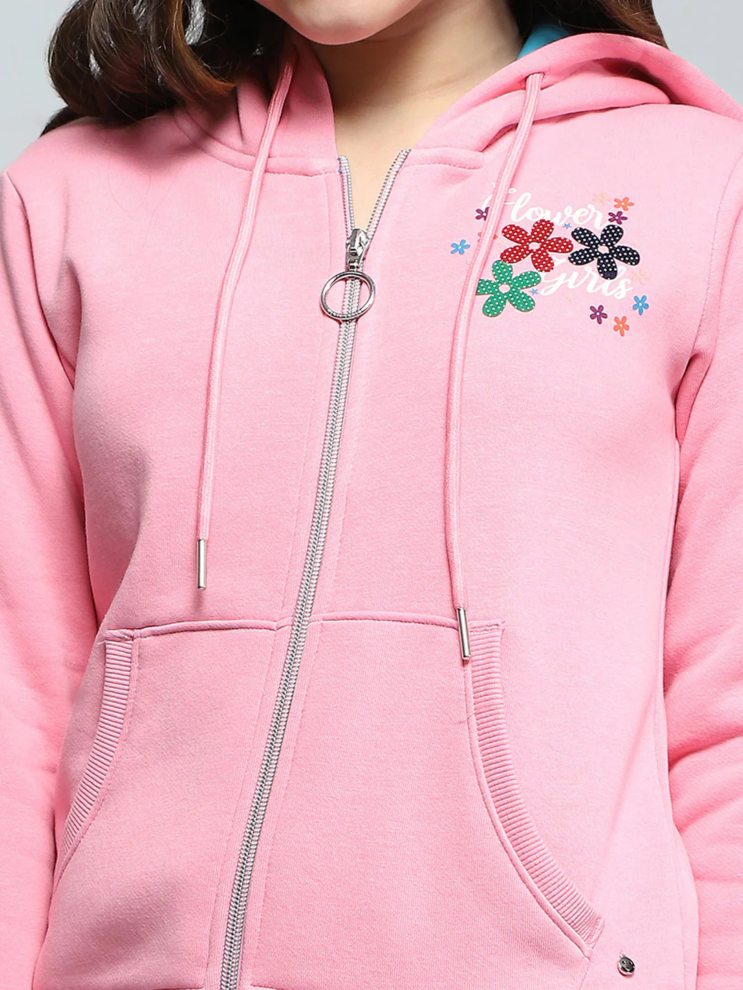 Girls Pink Printed Hooded Full Sleeve Sweatshirt - Image 7