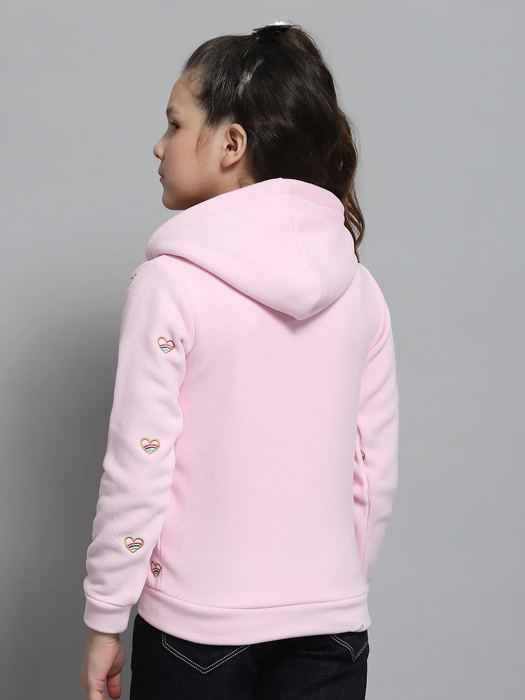 Girls Pink Printed Hooded Full Sleeve Sweatshirt - Image 5
