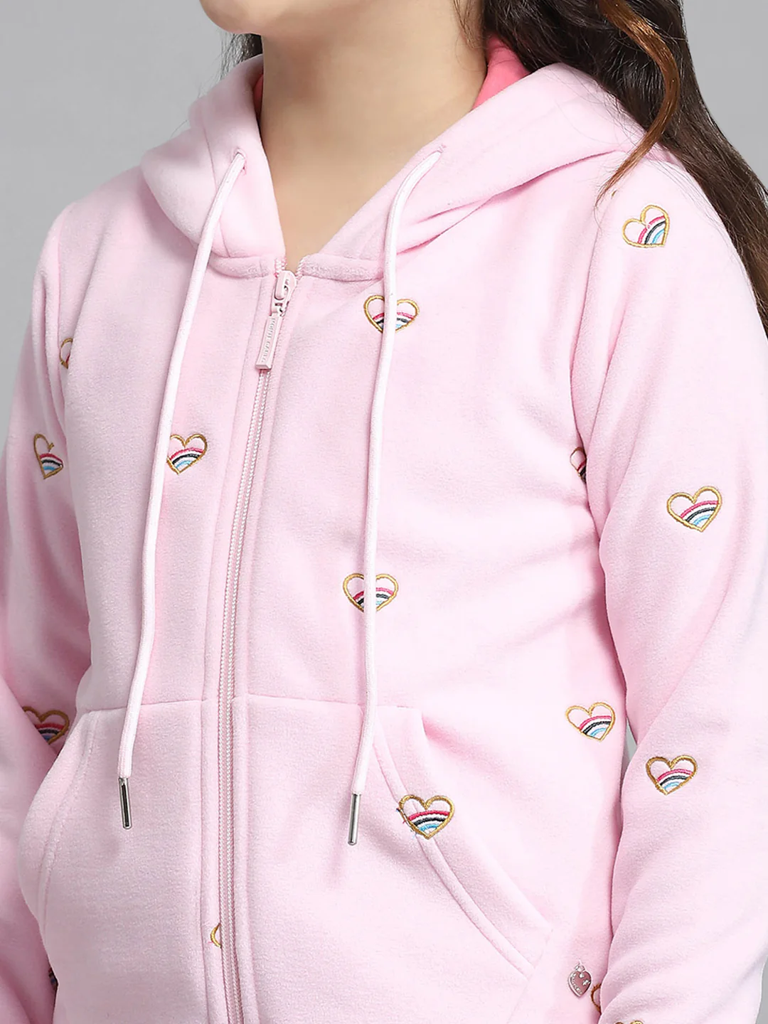 Girls Pink Printed Hooded Full Sleeve Sweatshirt - Image 6